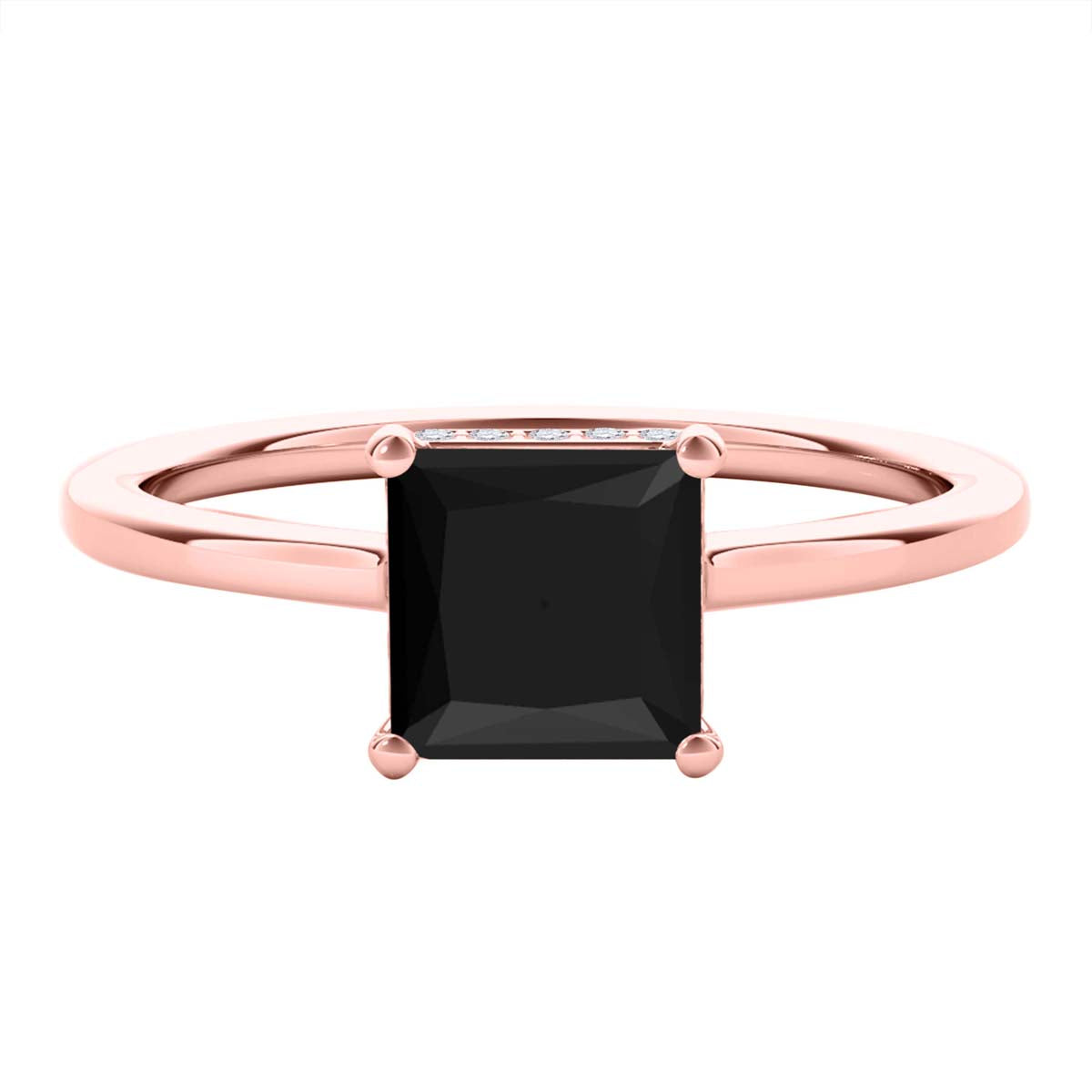 1.00 Ct Princess Black Diamond Engagement Ring In 10K White/ Rose & Yellow Gold