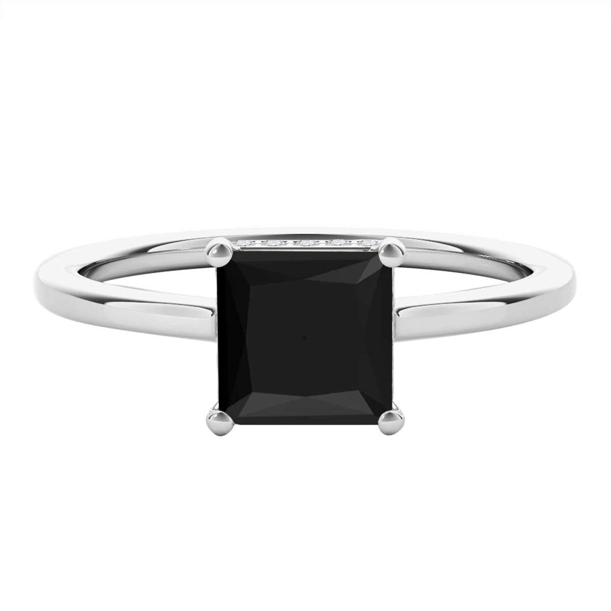 1.00 Ct Princess Black Diamond Engagement Ring In 10K White/ Rose & Yellow Gold