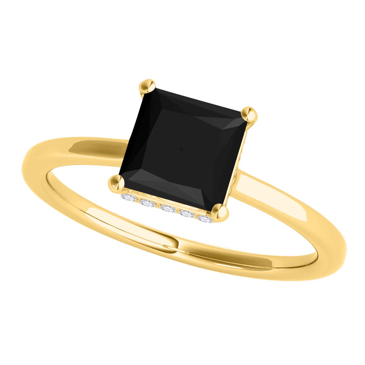 1.00 Ct Princess Black Diamond Engagement Ring In 10K White/ Rose & Yellow Gold