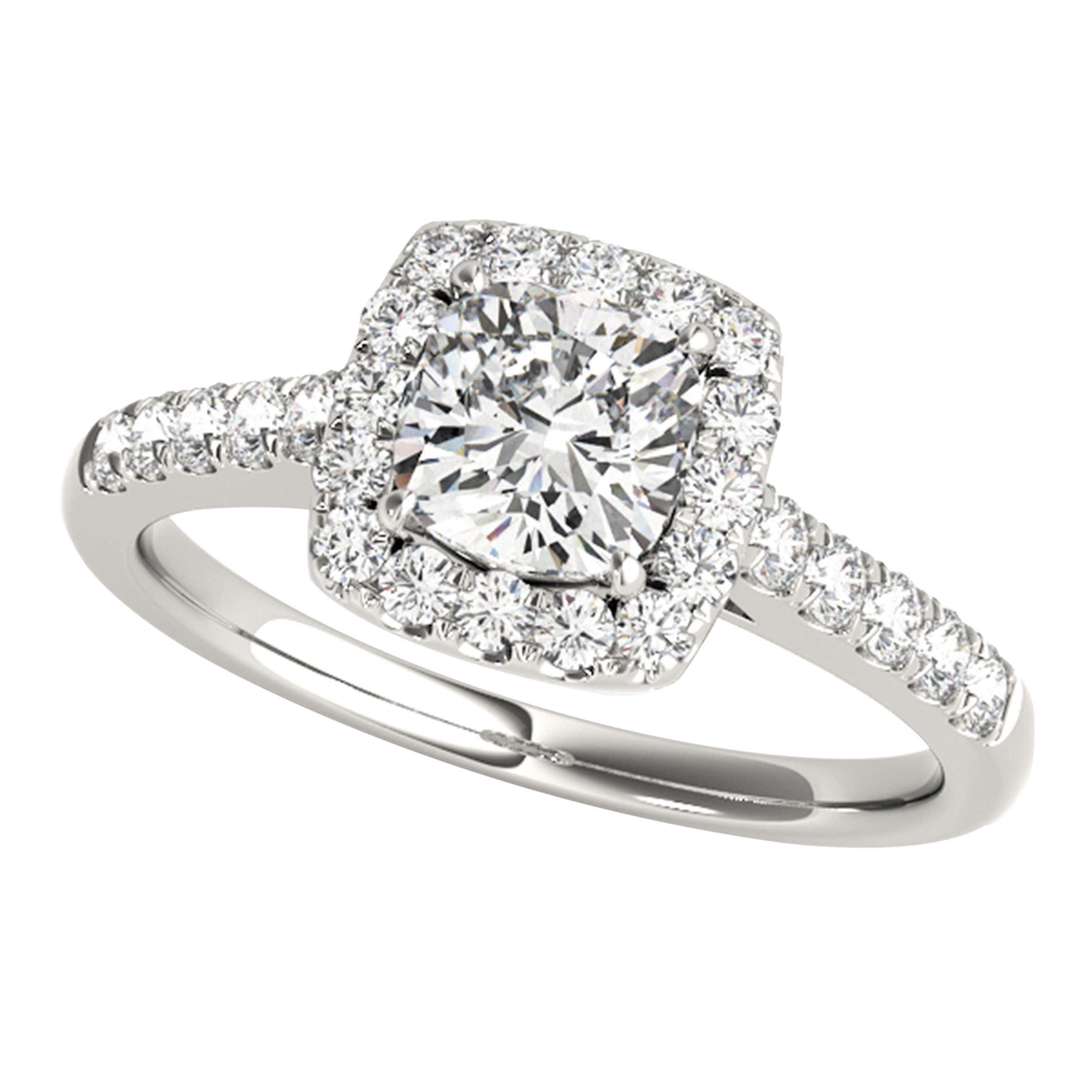 1.00 Ct Lab Grown Diamond Halo Engagement Ring In 14K Solid White Gold