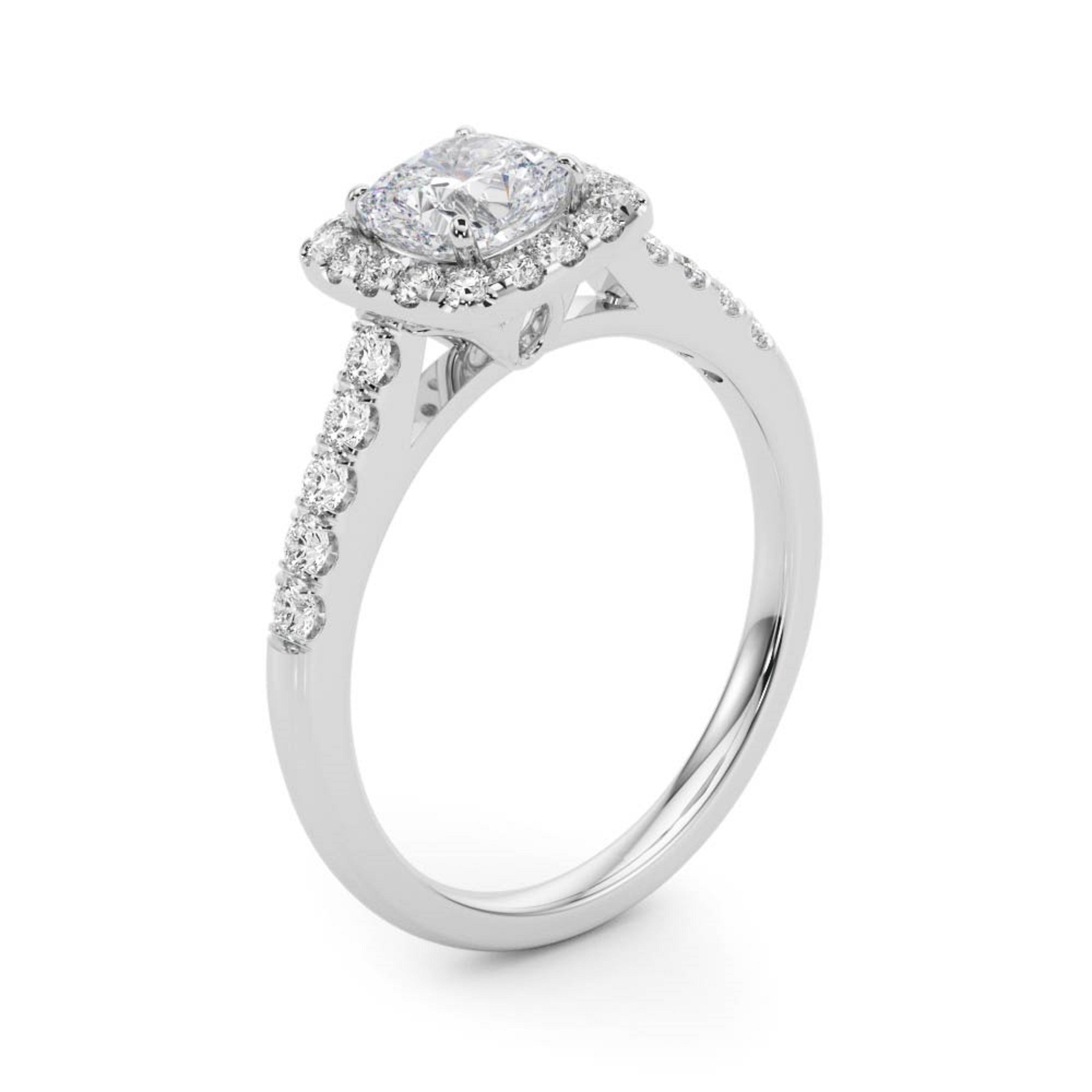 1.00 Ct Lab Grown Diamond Halo Engagement Ring In 14K Solid White Gold