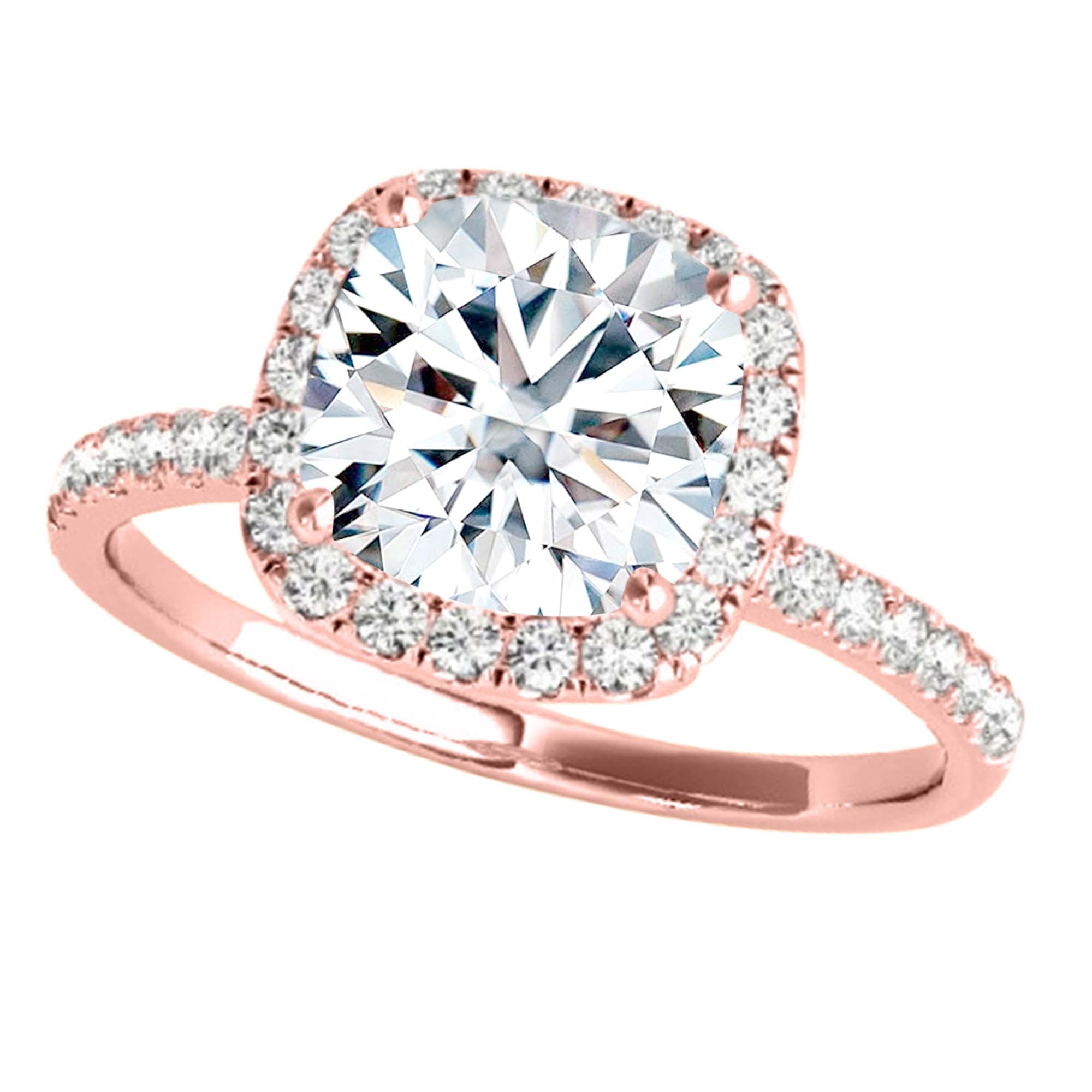 1.00 Ct Cushion Cut Halo Diamond Engagement Wedding Ring In 10K White Rose & Yellow Gold