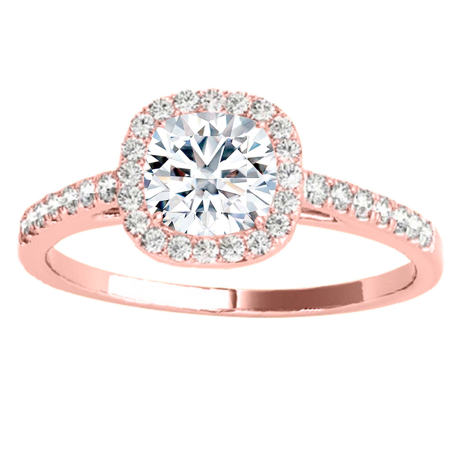 1.00 Ct Halo Diamond Engagement Rings In 14K Solid Rose White & Yellow Gold Jewelry