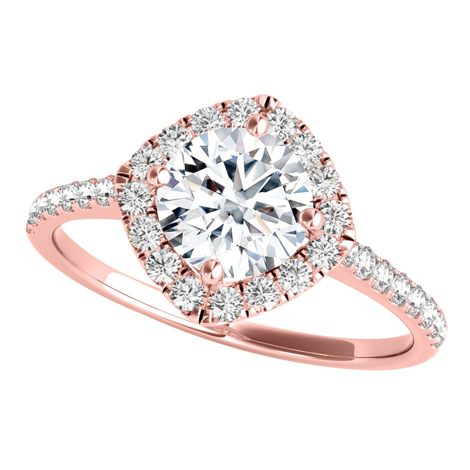 1.00 Ct Halo Lab Grown Diamond Engagement Rings In 10K Solid Rose White & Yellow Gold