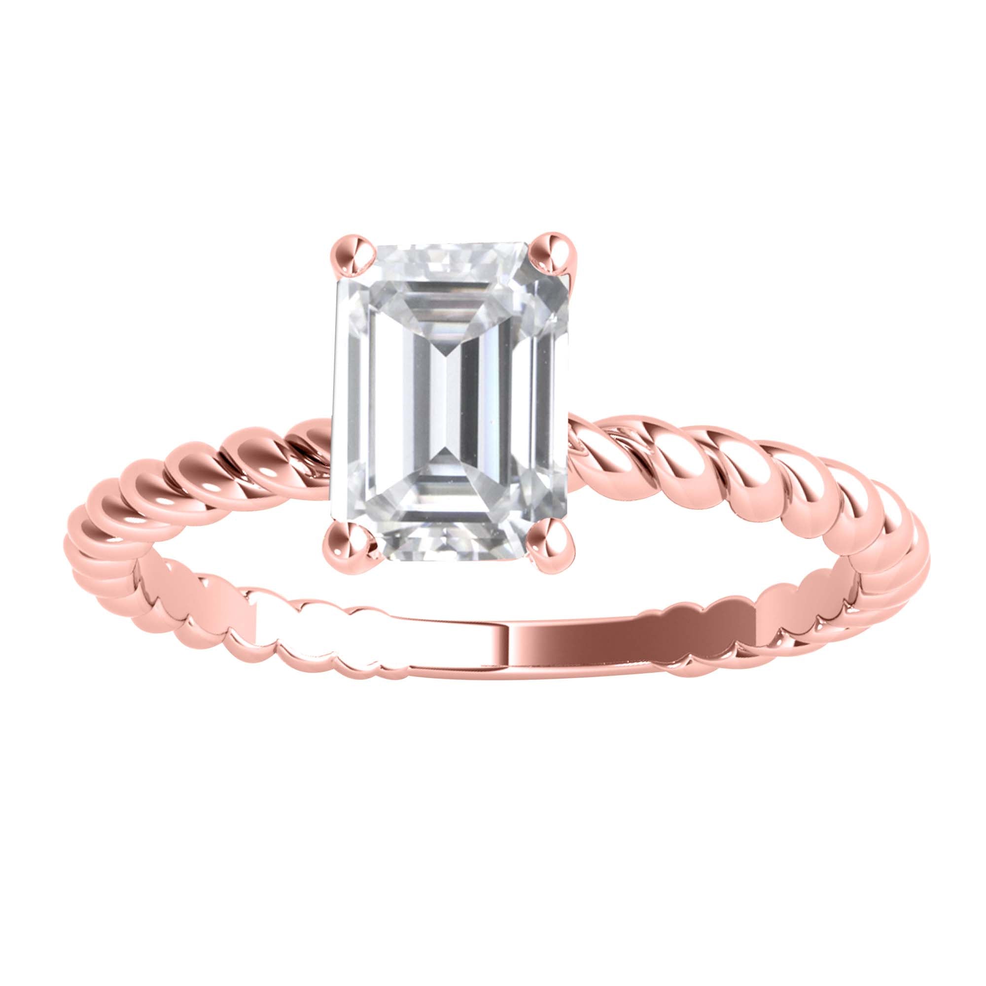 0.80 Ct Emerald Cut Diamond Solitaire Engagement Ring In 10K White/ Rose & Yellow Gold