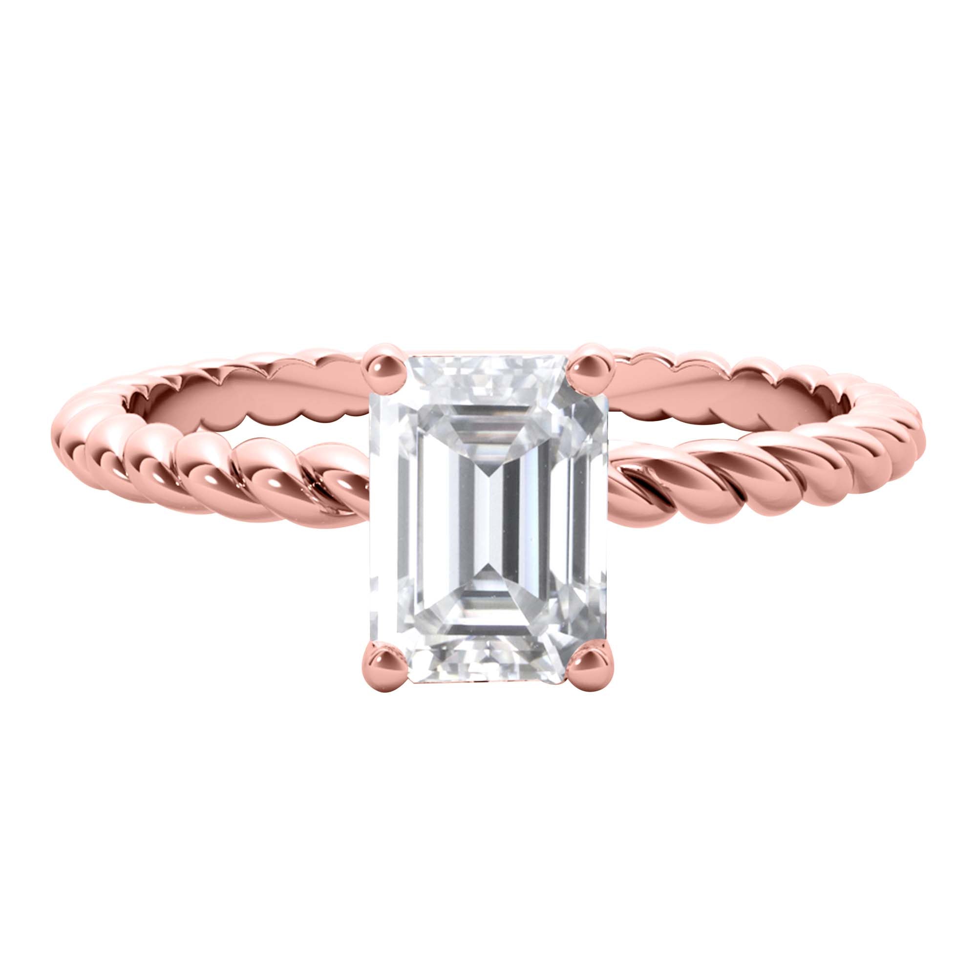 0.80 Ct Emerald Cut Diamond Solitaire Engagement Ring In 10K White/ Rose & Yellow Gold