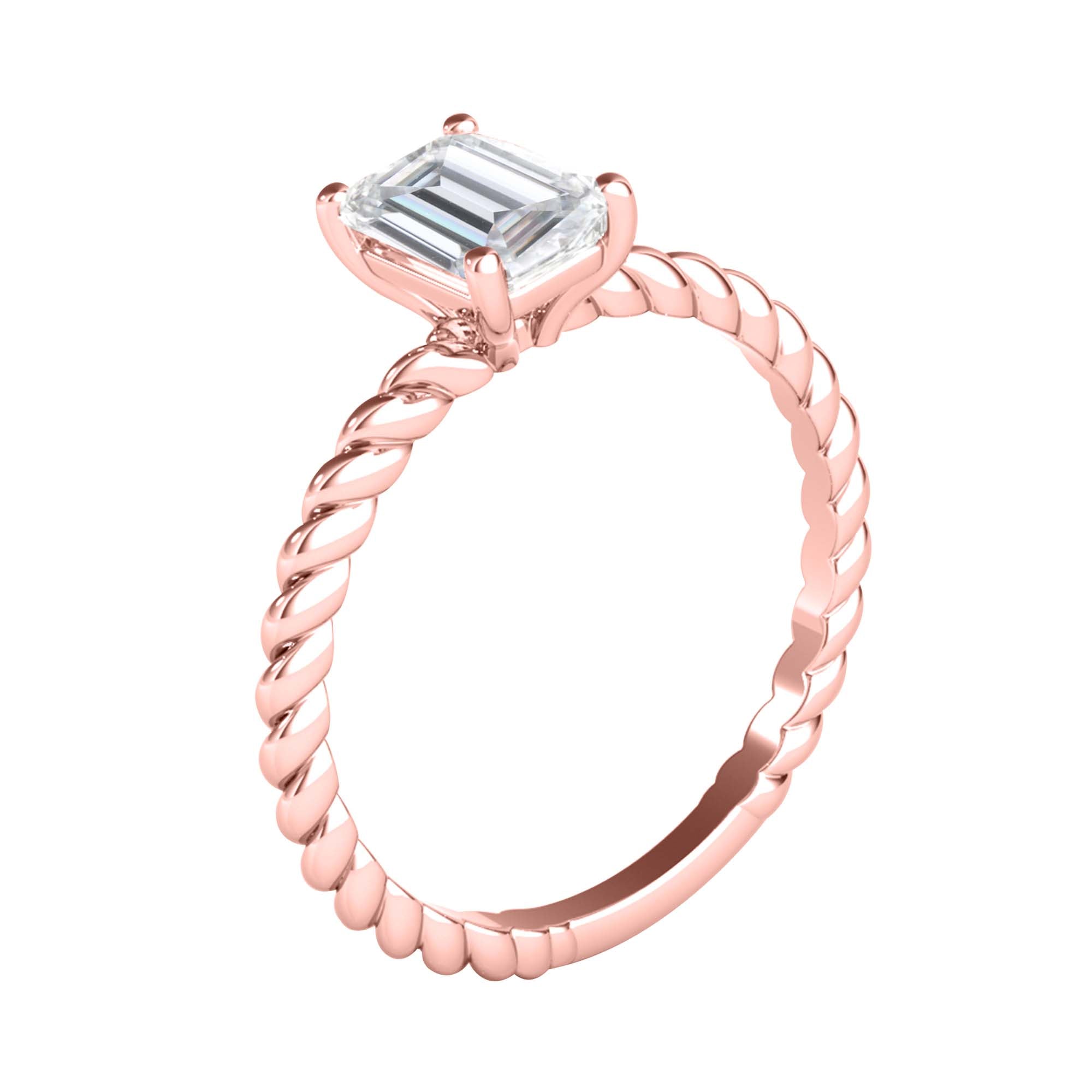 0.80 Ct Emerald Cut Diamond Solitaire Engagement Ring In 10K White/ Rose & Yellow Gold