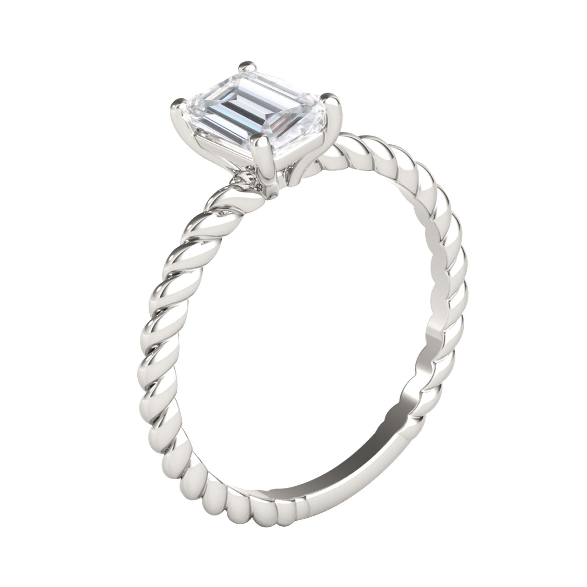 0.80 Ct Emerald Cut Diamond Solitaire Engagement Ring In 10K White/ Rose & Yellow Gold