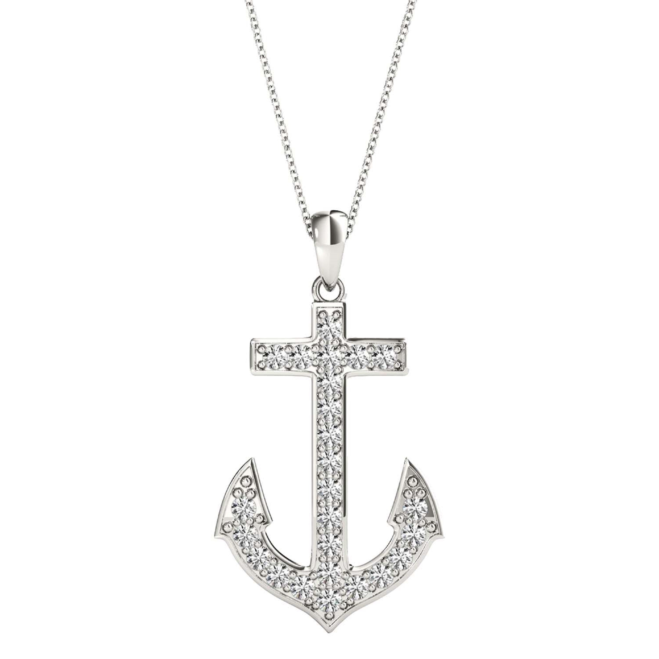 10K White Gold 0.12 Carat Round Diamond Pendant Necklace With Box Chain