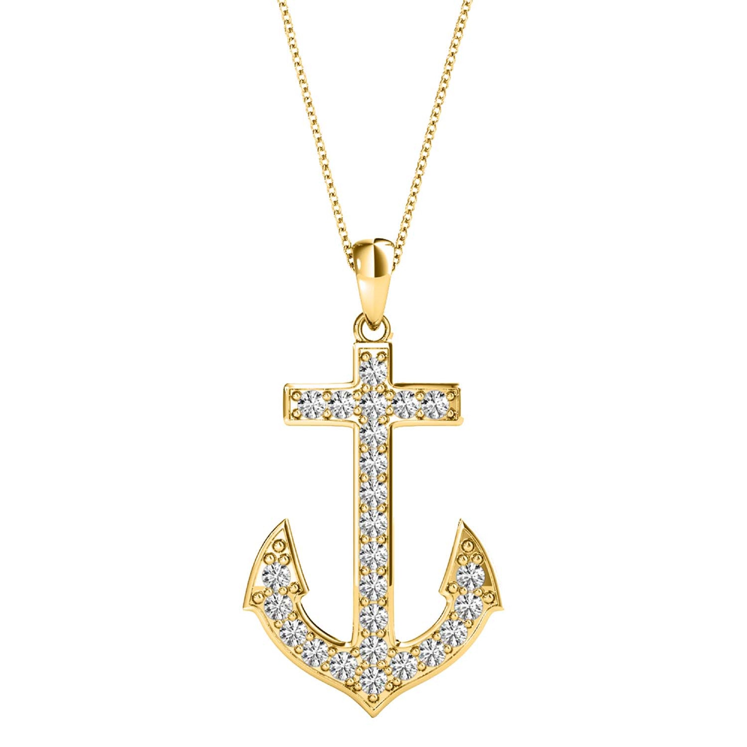 0.12 Ct Natural Diamond Necklace Pendant In 10K Yellow Gold With Box Chain