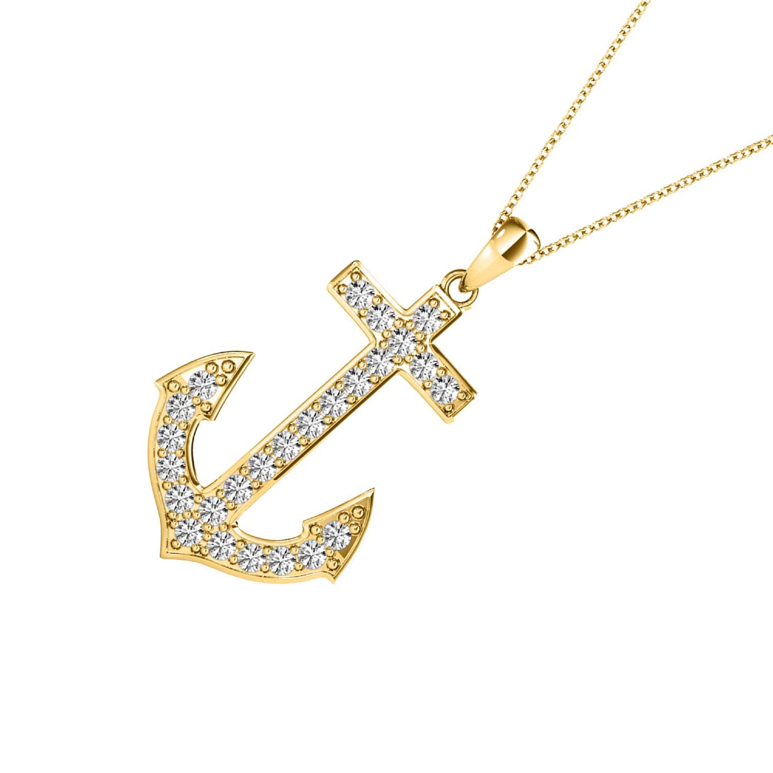 0.12 Ct Natural Diamond Necklace Pendant In 10K Yellow Gold With Box Chain