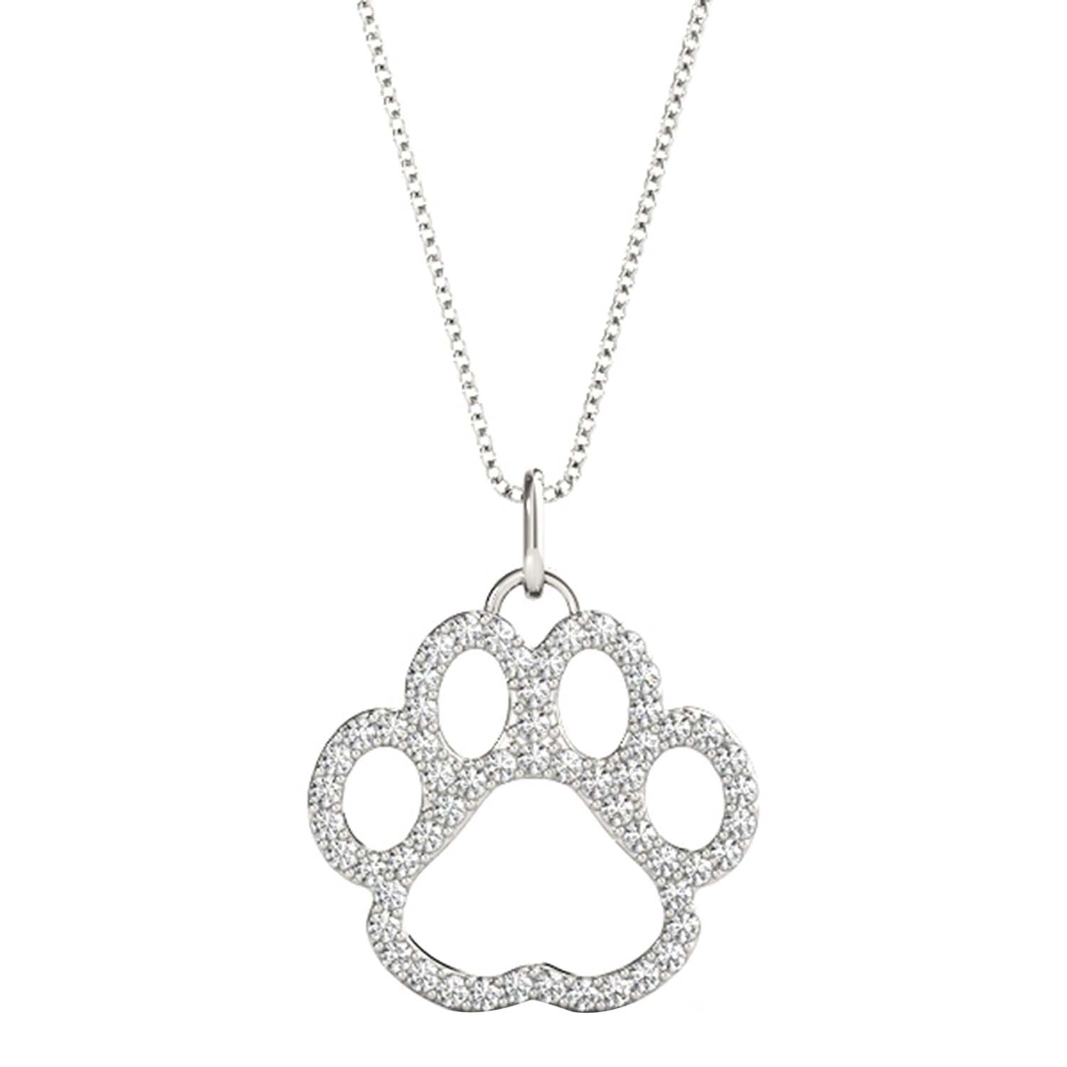 0.50 Ct Diamond Paw-Shaped Pendant in 10K Solid Gold with 18" Chain