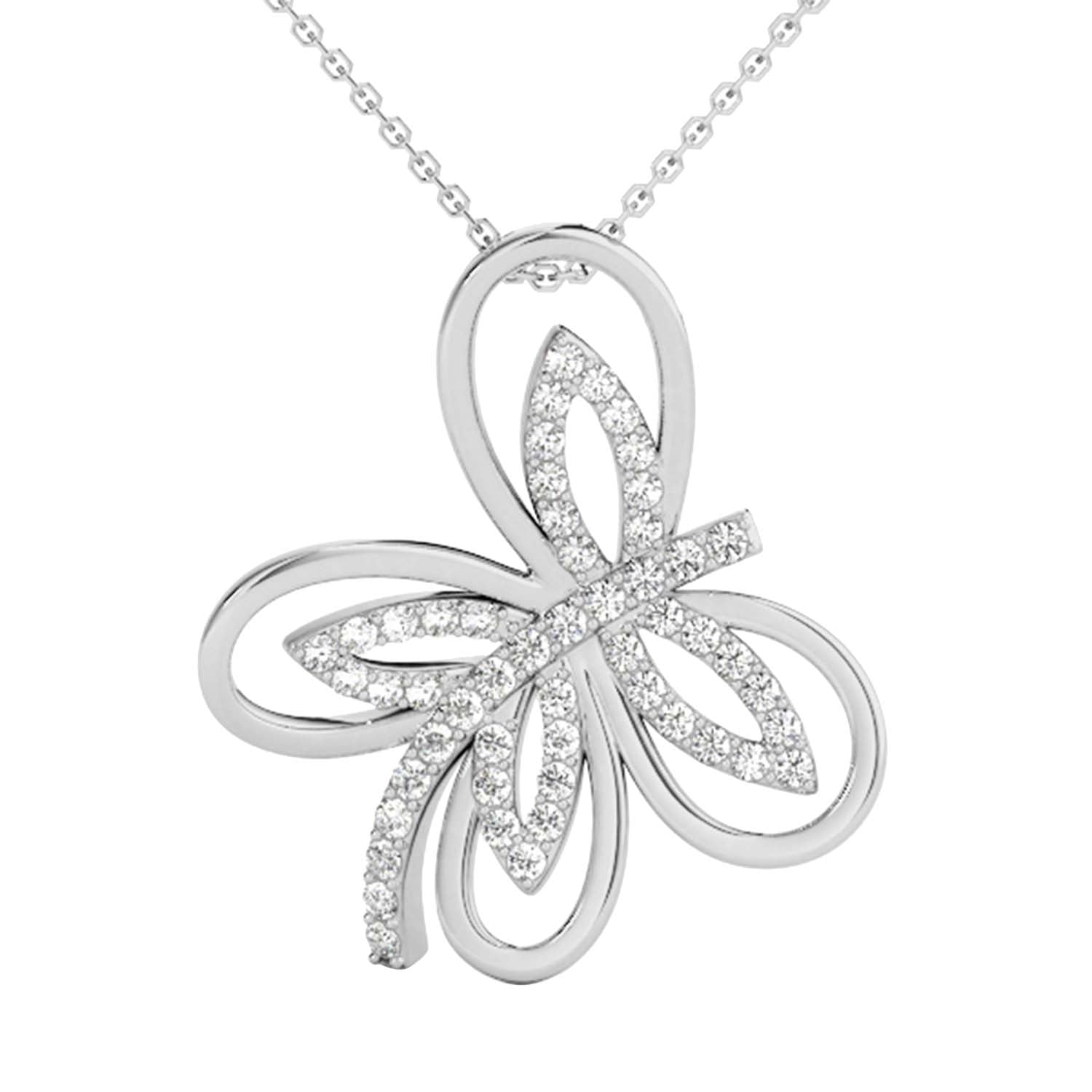 0.30 Carat Round White Diamond Pendant Necklace In 10K White Gold With Chain