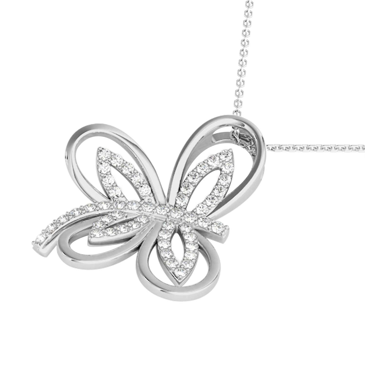 0.30 Carat Round White Diamond Pendant Necklace In 10K White Gold With Chain