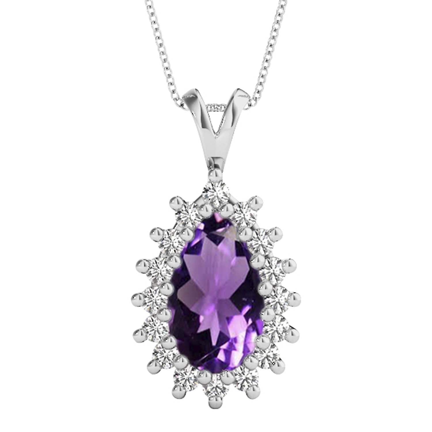 1.55 Ct Amethyst And Diamond Gemstone Pendant In 10K White & Yellow Gold With Chain