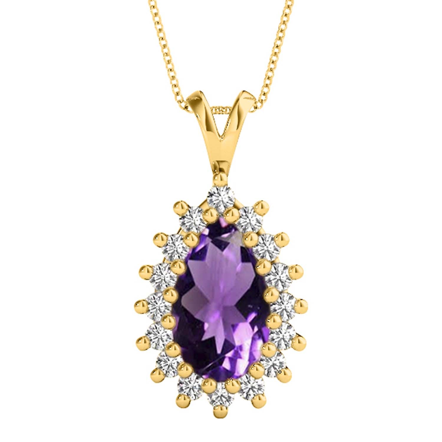 1.55 Ct Amethyst And Diamond Gemstone Pendant In 10K White & Yellow Gold With Chain