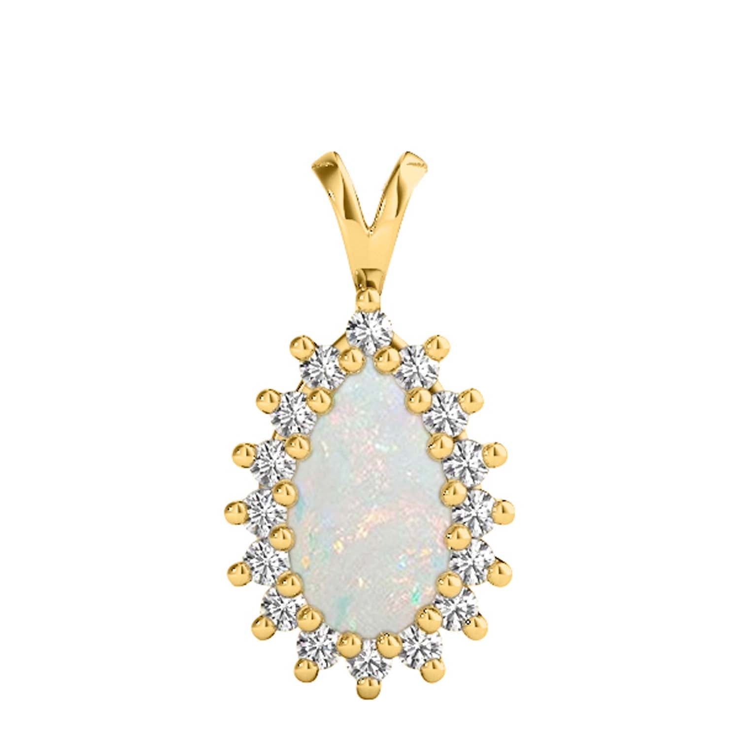 10K White And Yellow Gold Pear Shape Opal And White Diamond Pendant Necklace