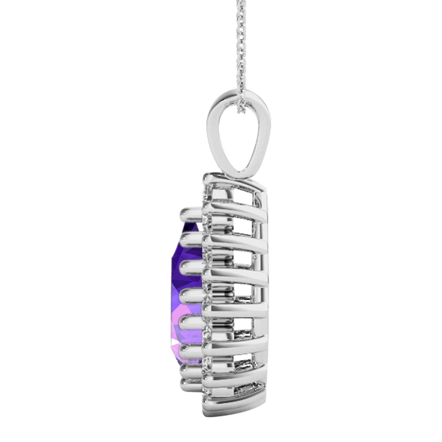 1.55 Ct Amethyst And Diamond Gemstone Pendant In 10K White & Yellow Gold With Chain