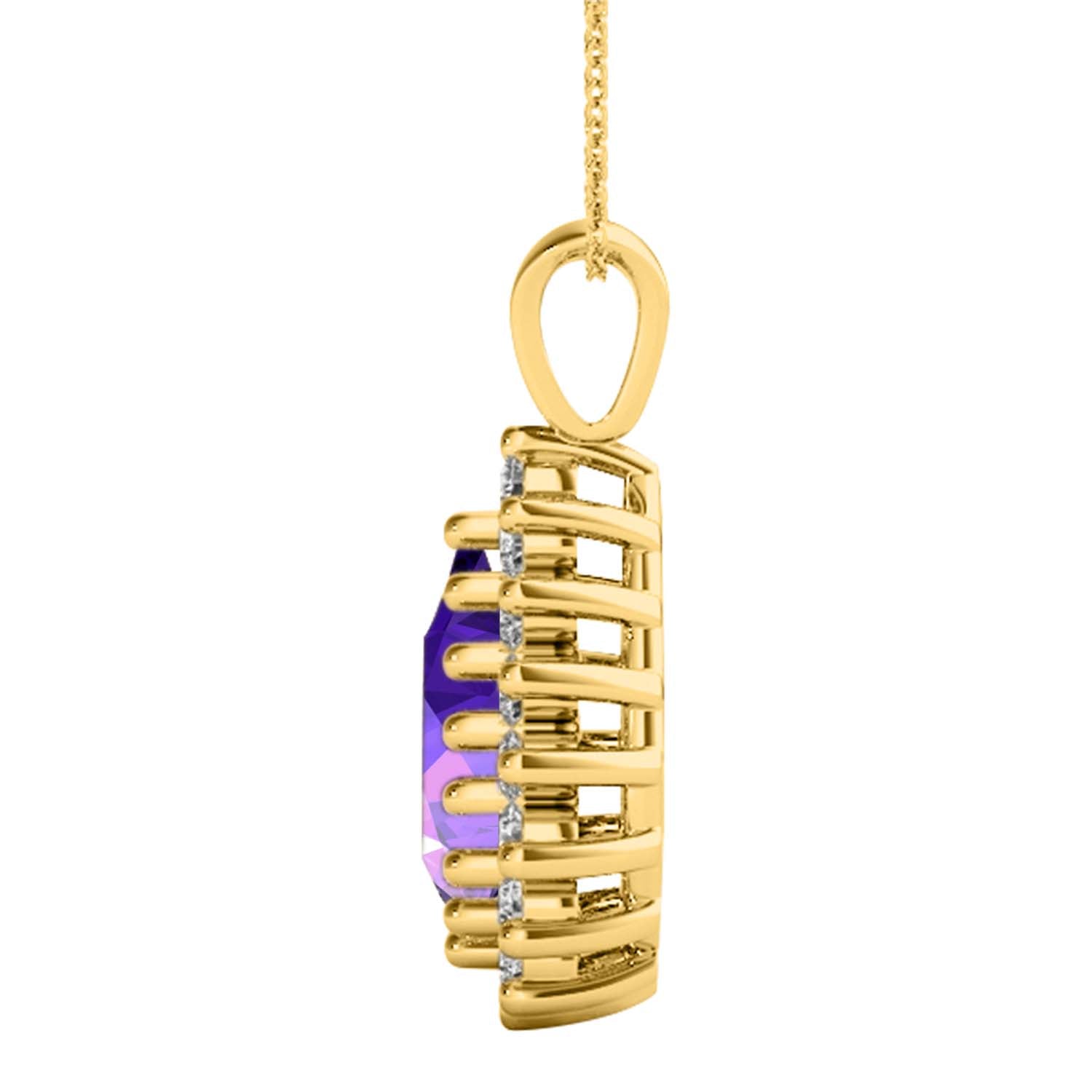 1.55 Ct Amethyst And Diamond Gemstone Pendant In 10K White & Yellow Gold With Chain