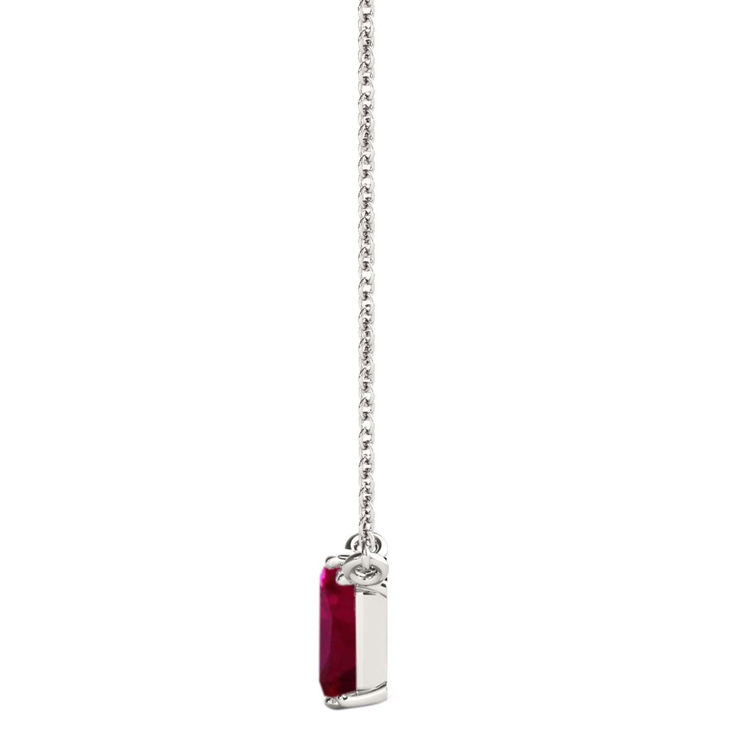 1.20 Carat Emerald Cut Ruby Gemstone Pendant In 14K White & Yellow Gold With Chain