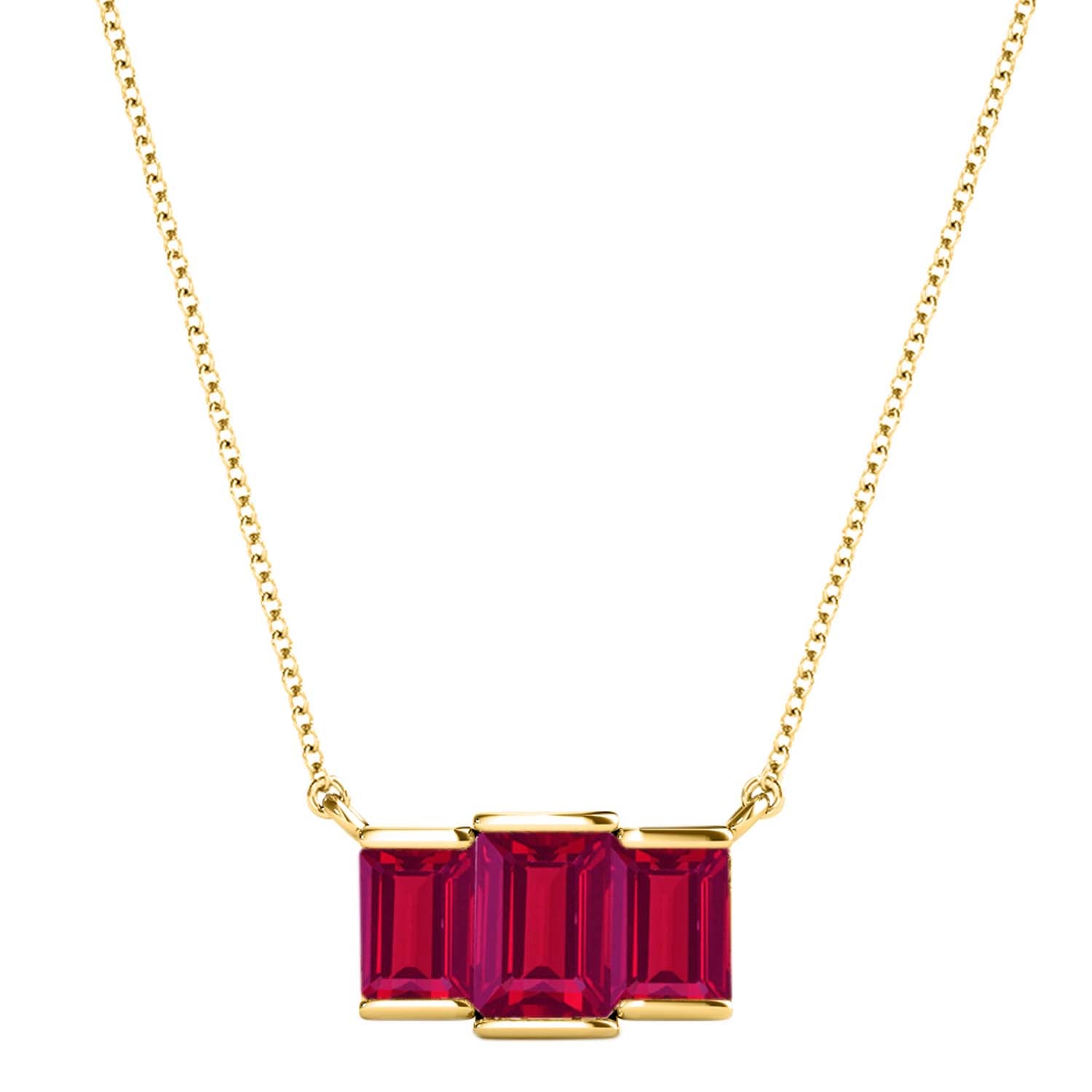 1.20 Carat Emerald Cut Ruby Gemstone Pendant In 14K White & Yellow Gold With Chain