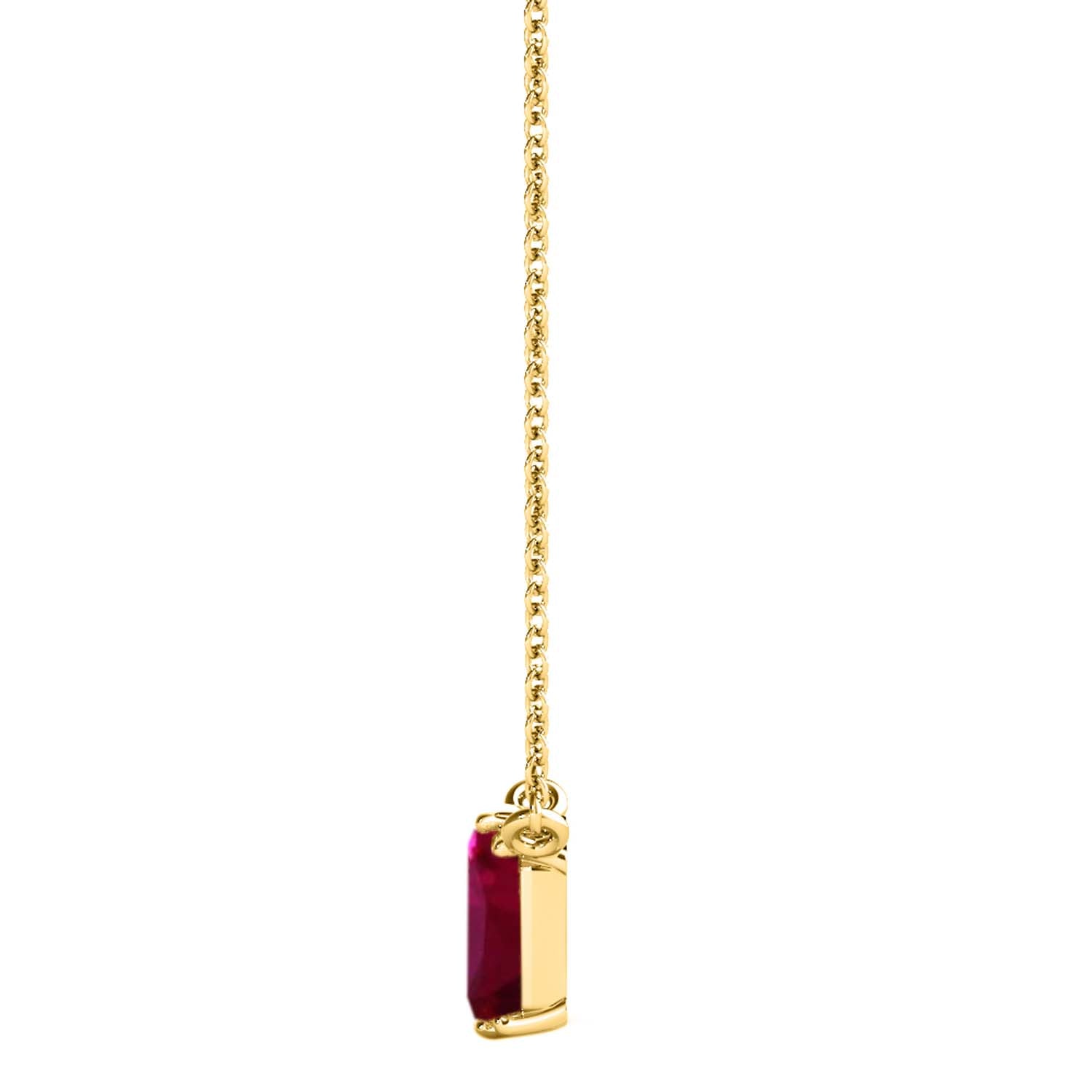 1.20 Carat Emerald Cut Ruby Gemstone Pendant In 14K White & Yellow Gold With Chain