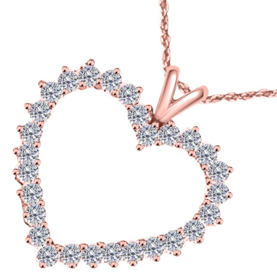 2.00 Carat Lab Grown Diamond Heart Shape Pendant Necklace For Women's In 10K Rose Gold With 18" Box Chain