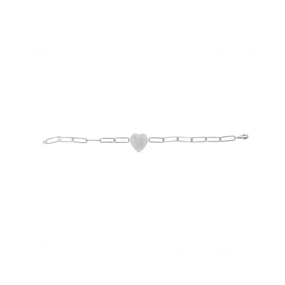 0.65 Carat Natural Diamond Heart Paperclip-Link Bracelet In 14K White Gold