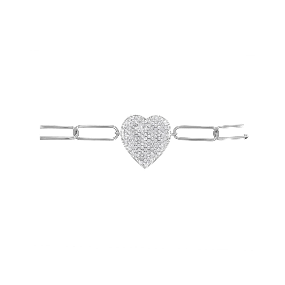 0.65 Carat Natural Diamond Heart Paperclip-Link Bracelet In 14K White Gold