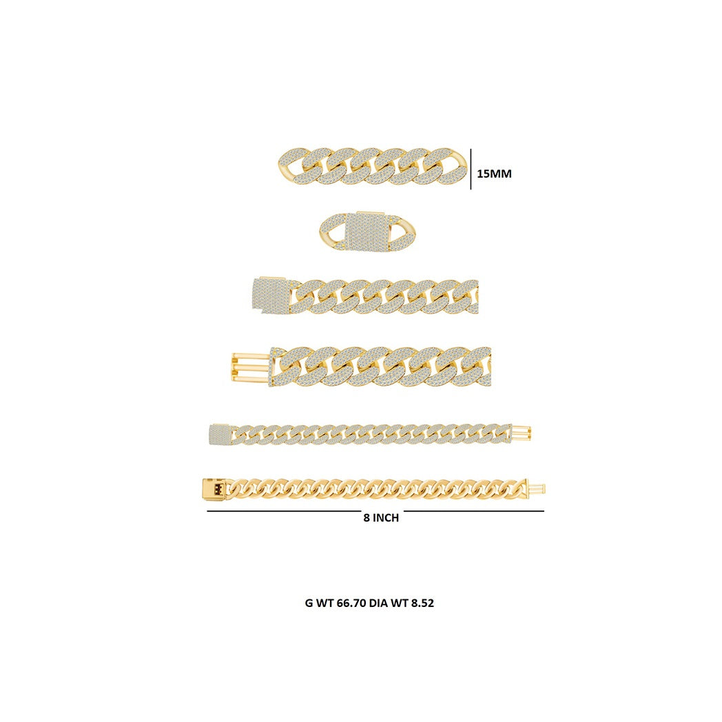 8.50 Ct Natural Diamond 14K Yellow Gold CUBAN 8 inch Bracelet For Mens
