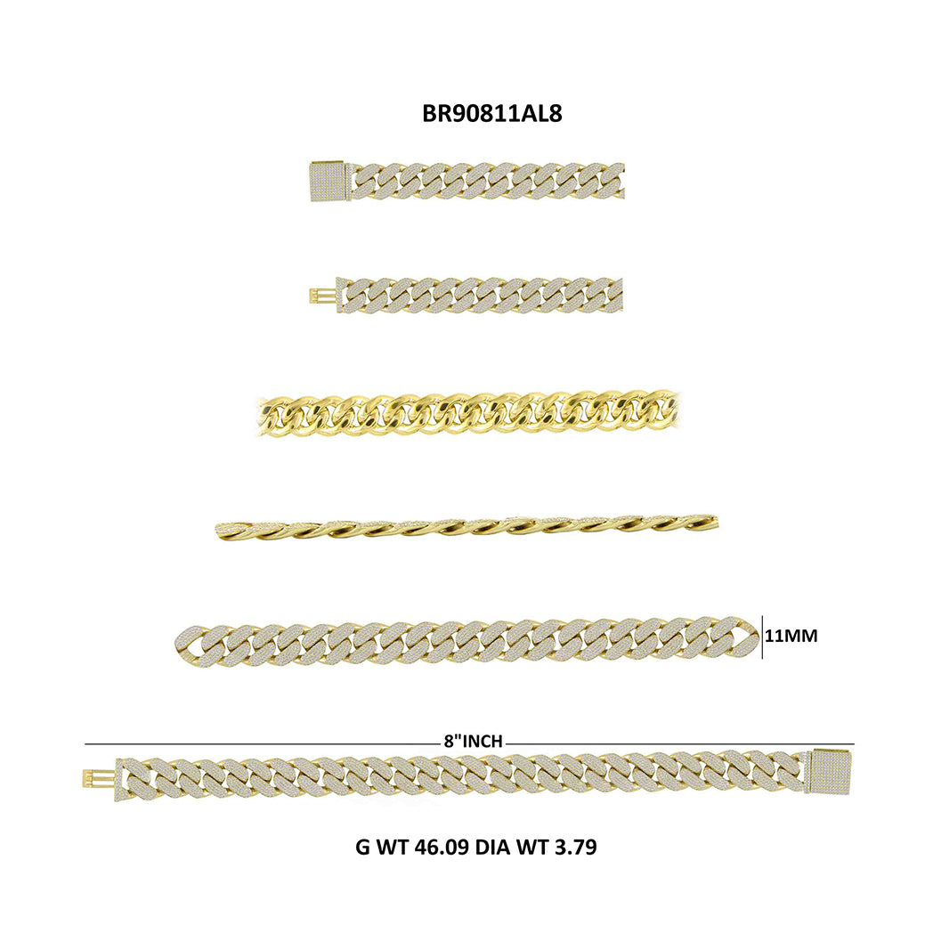 3.88 Ct Natural Diamond Cuban Link Chain Bracelet In 14K Solid Yellow Gold