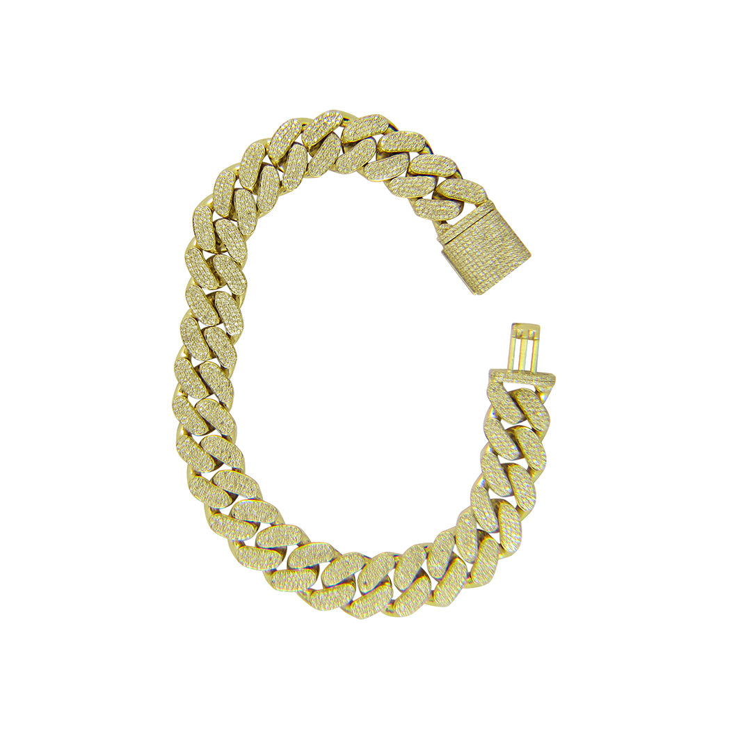 3.88 Ct Natural Diamond Cuban Link Chain Bracelet In 14K Solid Yellow Gold