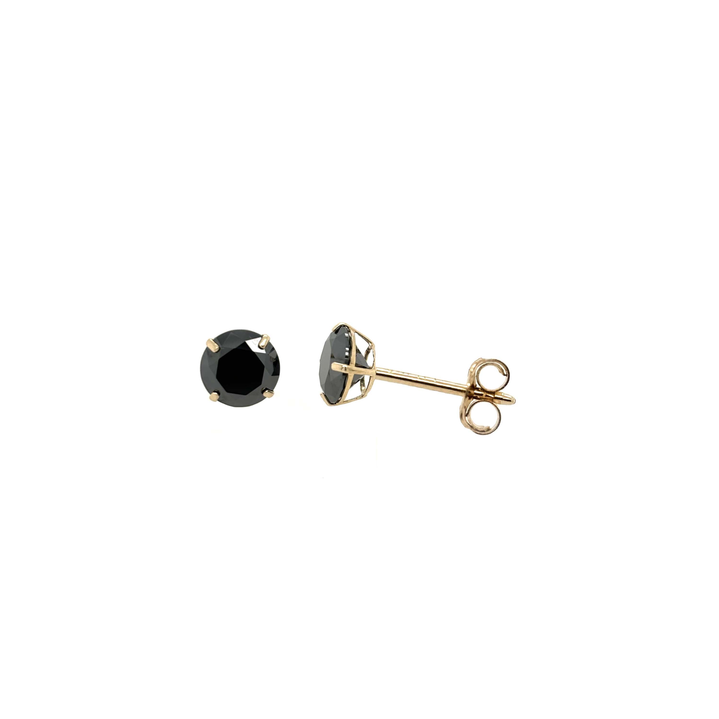 GRA Certified 3mm to 8mm  Lab-Created Black Round Diamond Stud Earrings in 14K Solid Yellow Gold