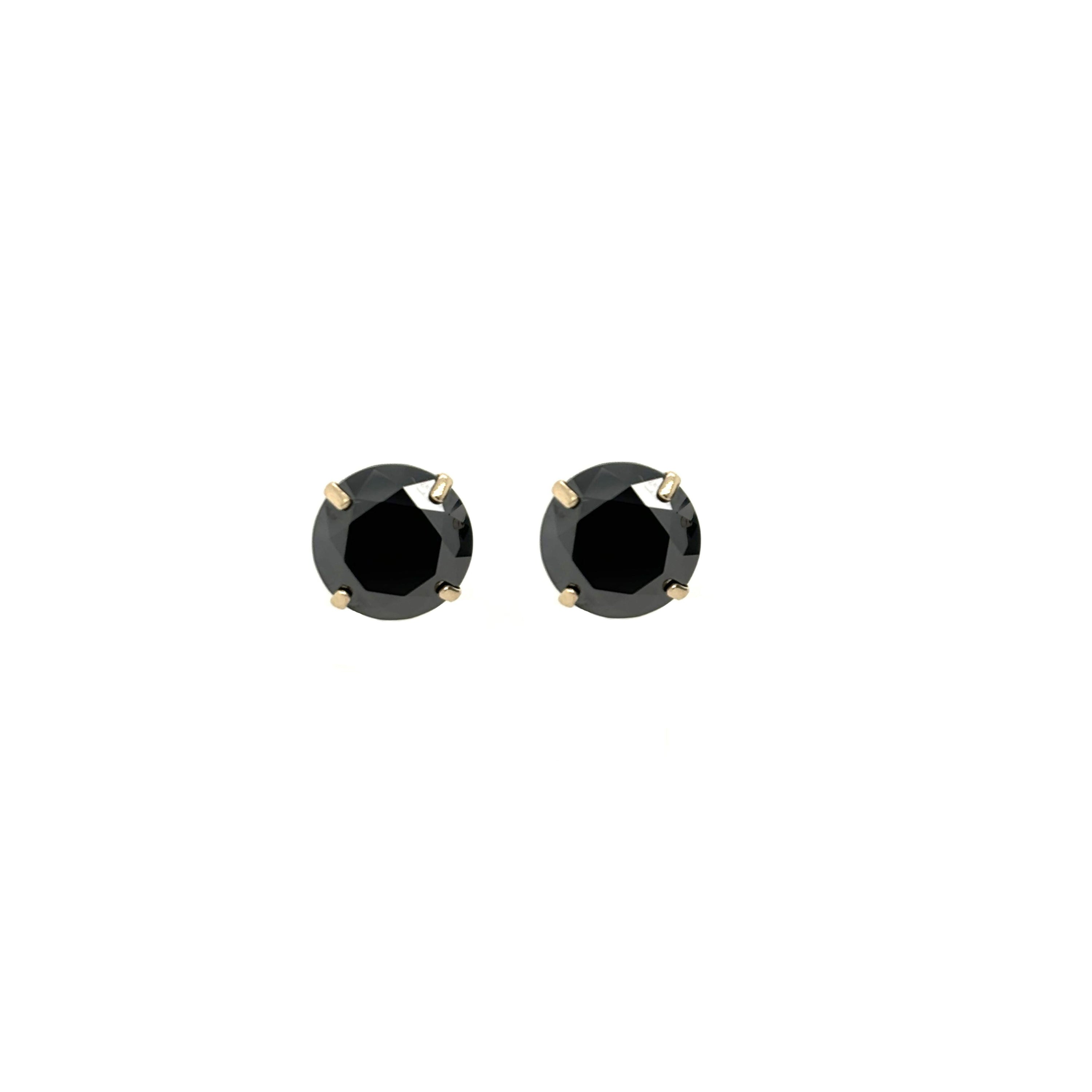 GRA Certified 3mm to 8mm  Lab-Created Black Round Diamond Stud Earrings in 14K Solid Yellow Gold