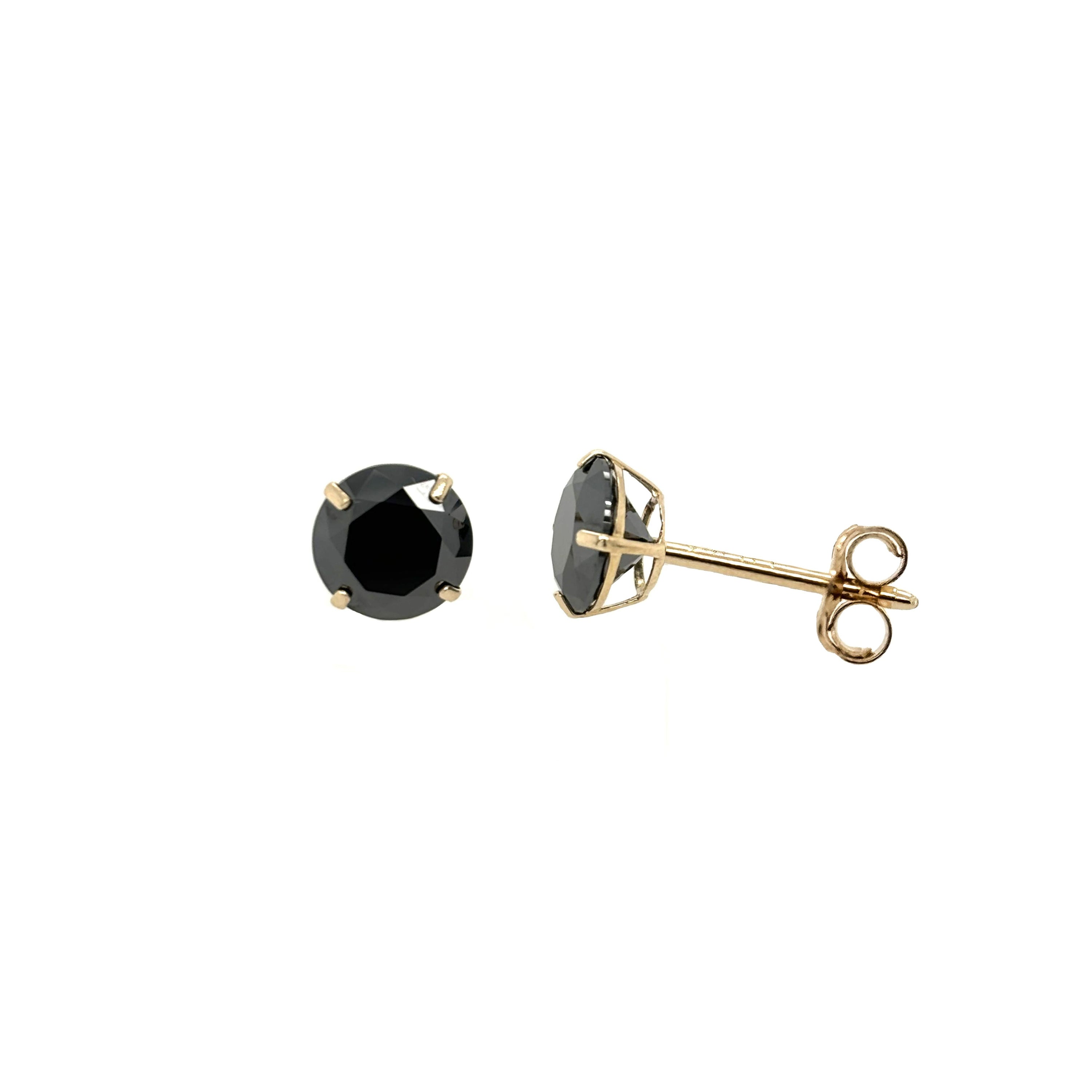 GRA Certified 3mm to 8mm  Lab-Created Black Round Diamond Stud Earrings in 14K Solid Yellow Gold
