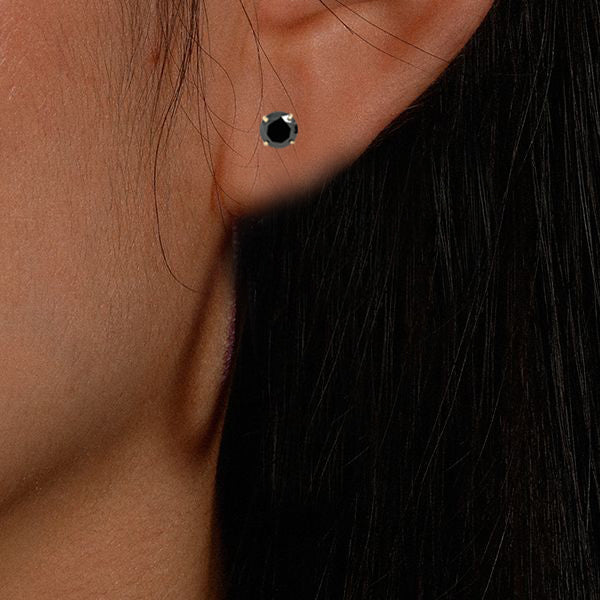 GRA Certified 3mm to 8mm  Lab-Created Black Round Diamond Stud Earrings in 14K Solid Yellow Gold