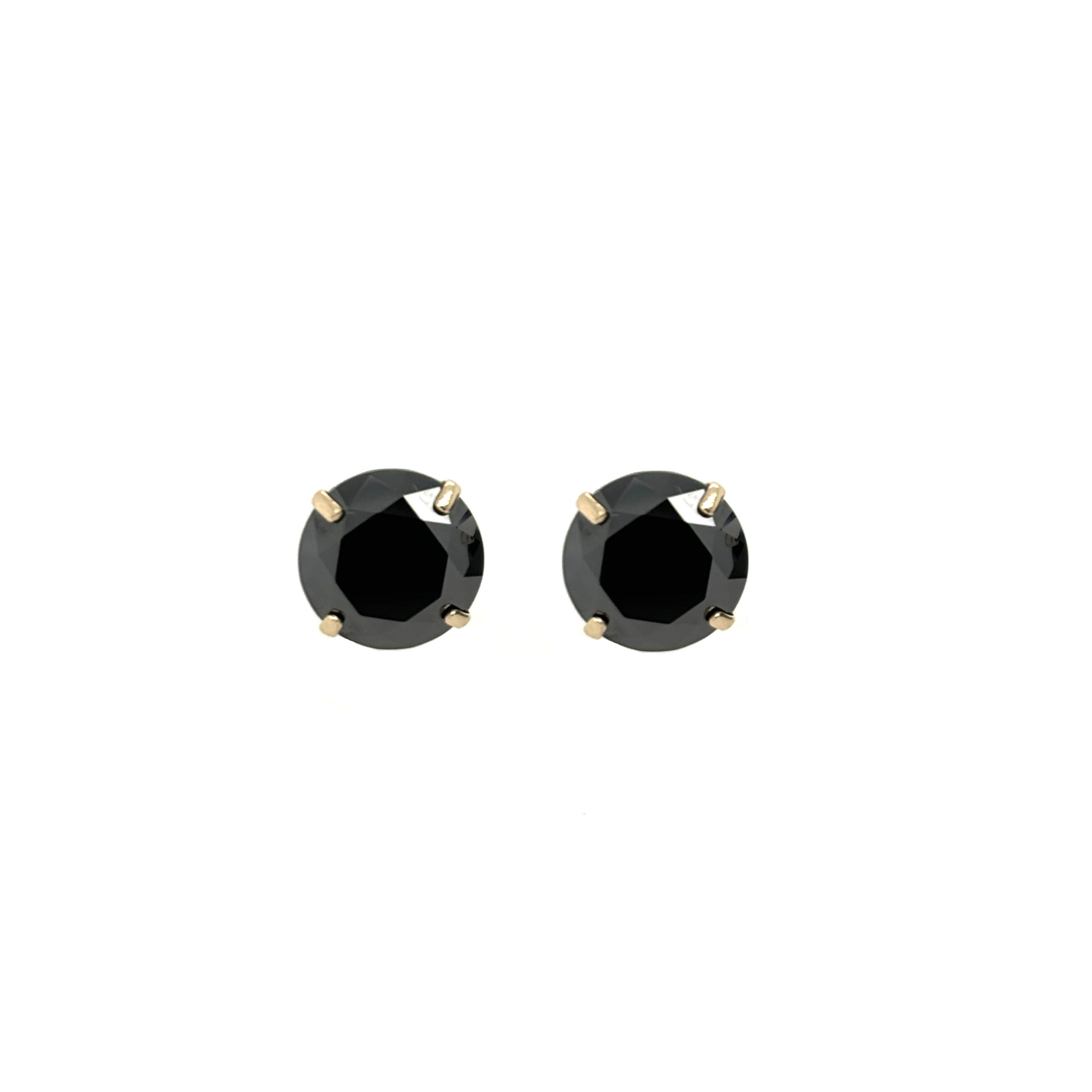 GRA Certified 3mm to 8mm  Lab-Created Black Round Diamond Stud Earrings in 14K Solid Yellow Gold