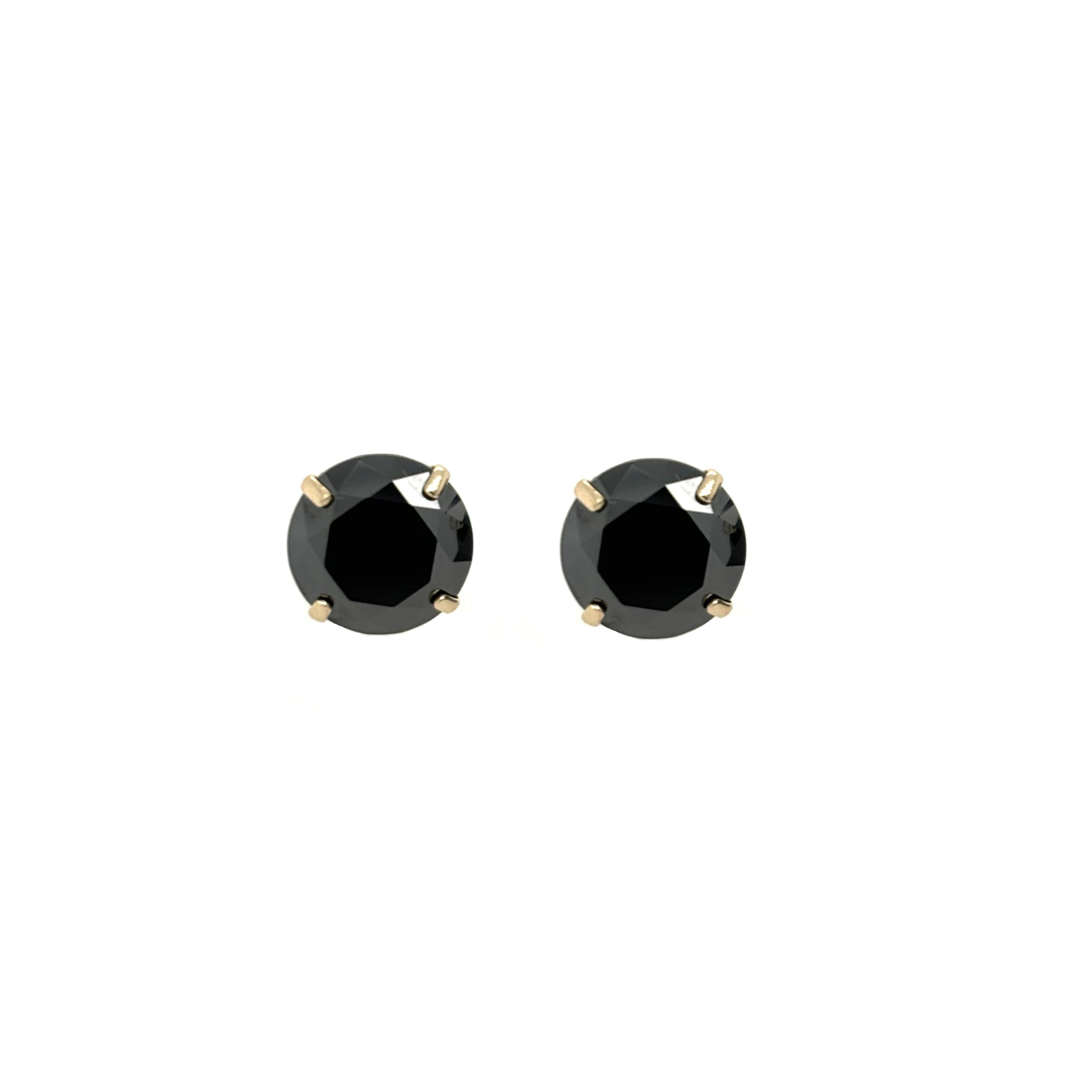 GRA Certified 3mm to 8mm  Lab-Created Black Round Diamond Stud Earrings in 14K Solid Yellow Gold