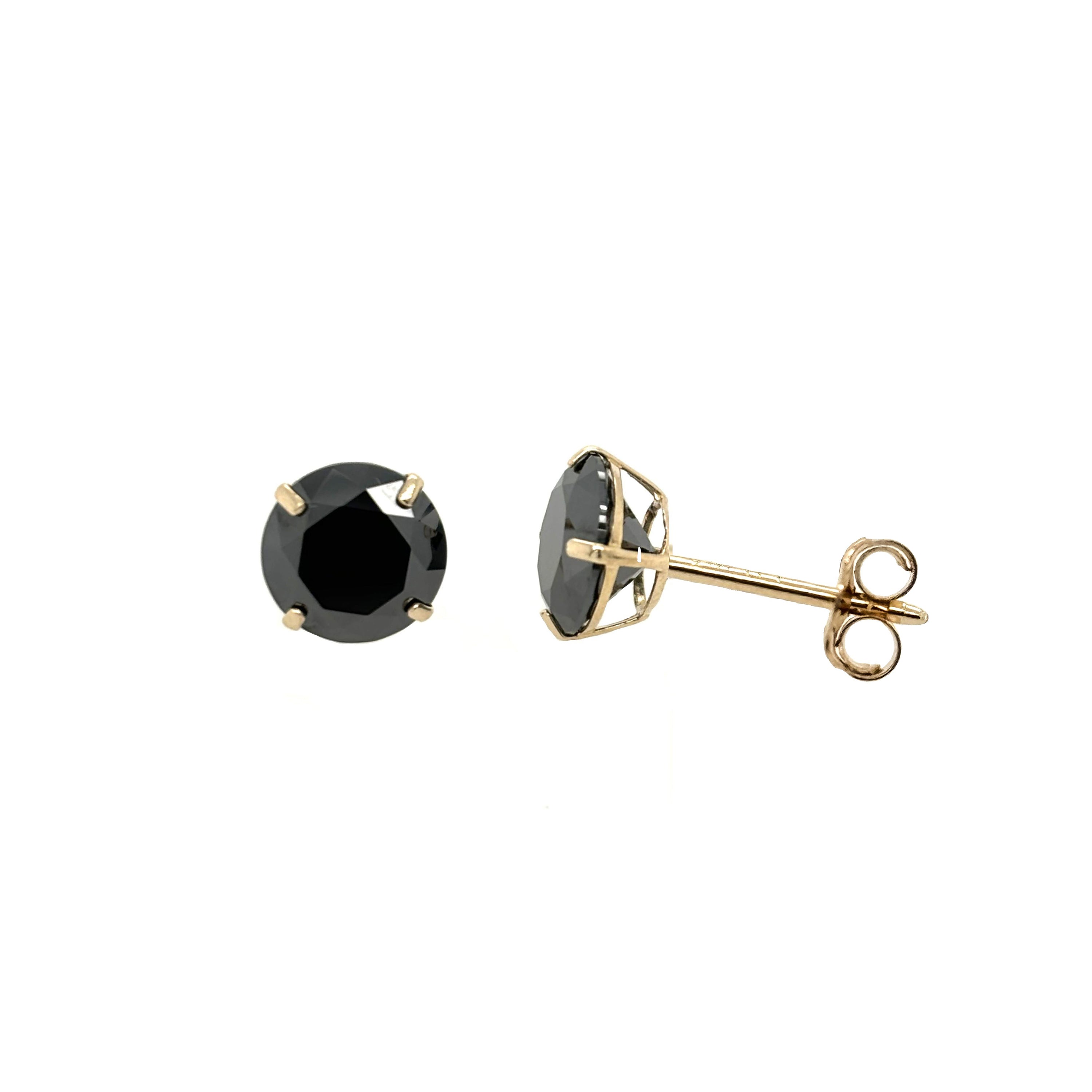 GRA Certified 3mm to 8mm  Lab-Created Black Round Diamond Stud Earrings in 14K Solid Yellow Gold