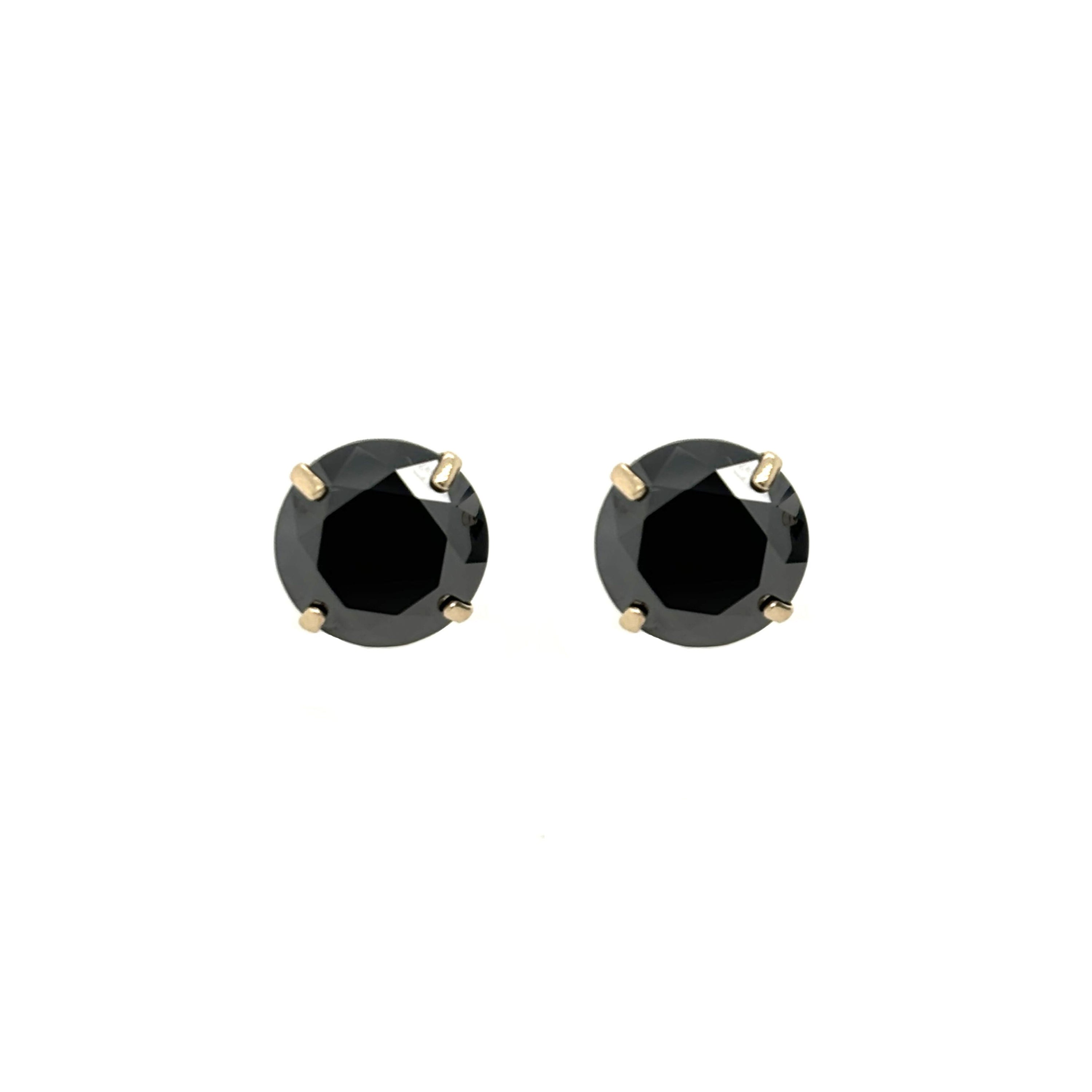 GRA Certified 3mm to 8mm  Lab-Created Black Round Diamond Stud Earrings in 14K Solid Yellow Gold