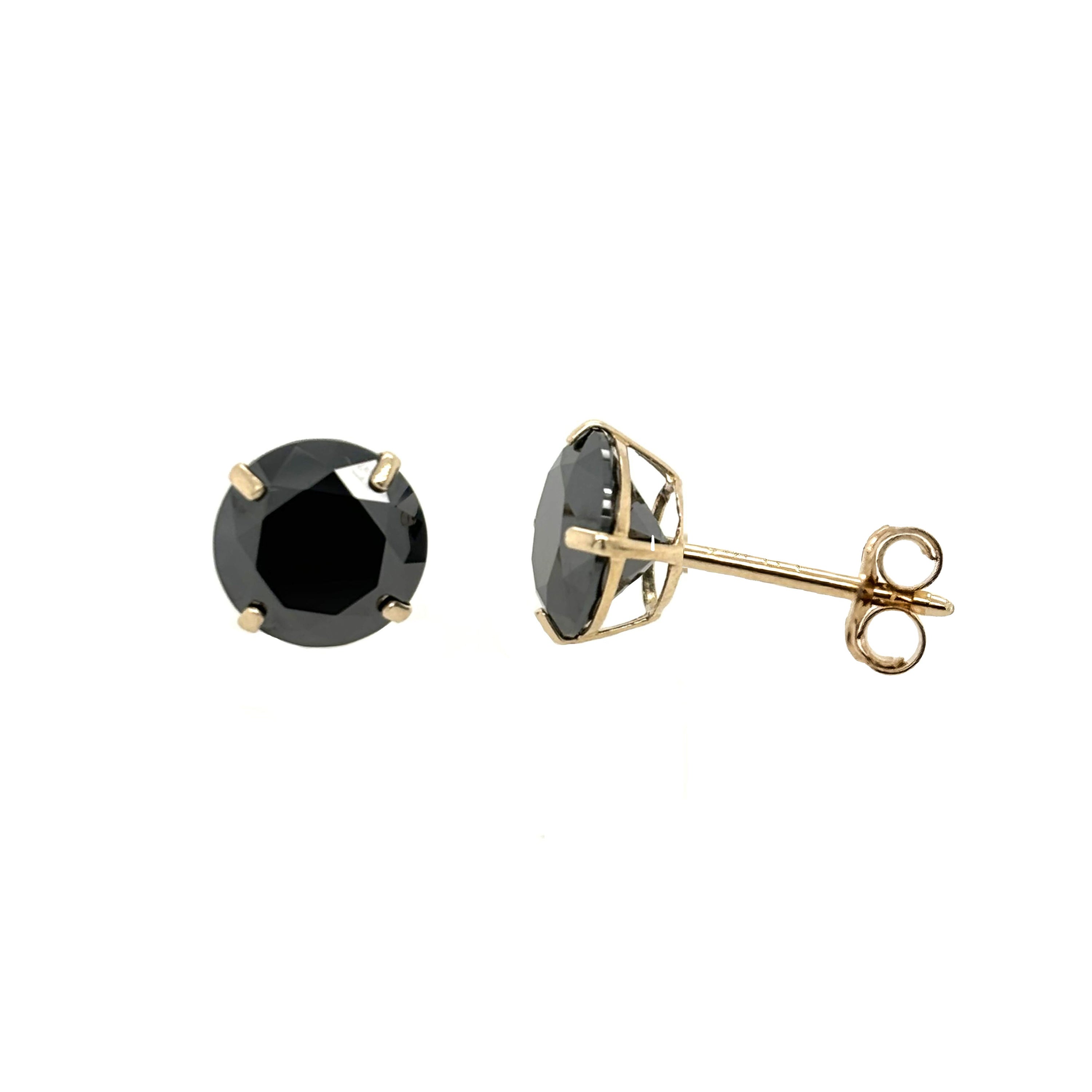 GRA Certified 3mm to 8mm  Lab-Created Black Round Diamond Stud Earrings in 14K Solid Yellow Gold