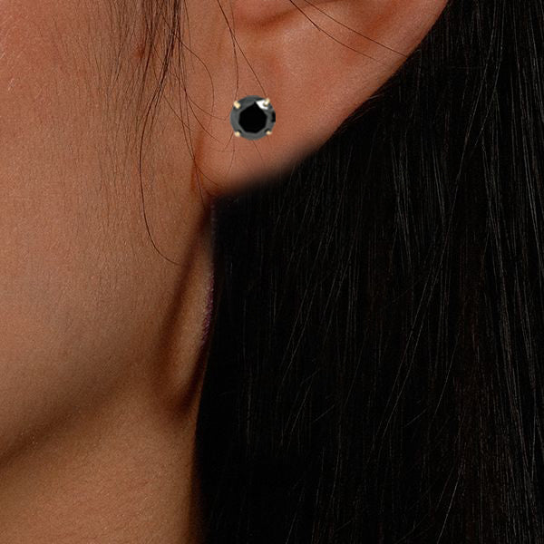 GRA Certified 3mm to 8mm  Lab-Created Black Round Diamond Stud Earrings in 14K Solid Yellow Gold