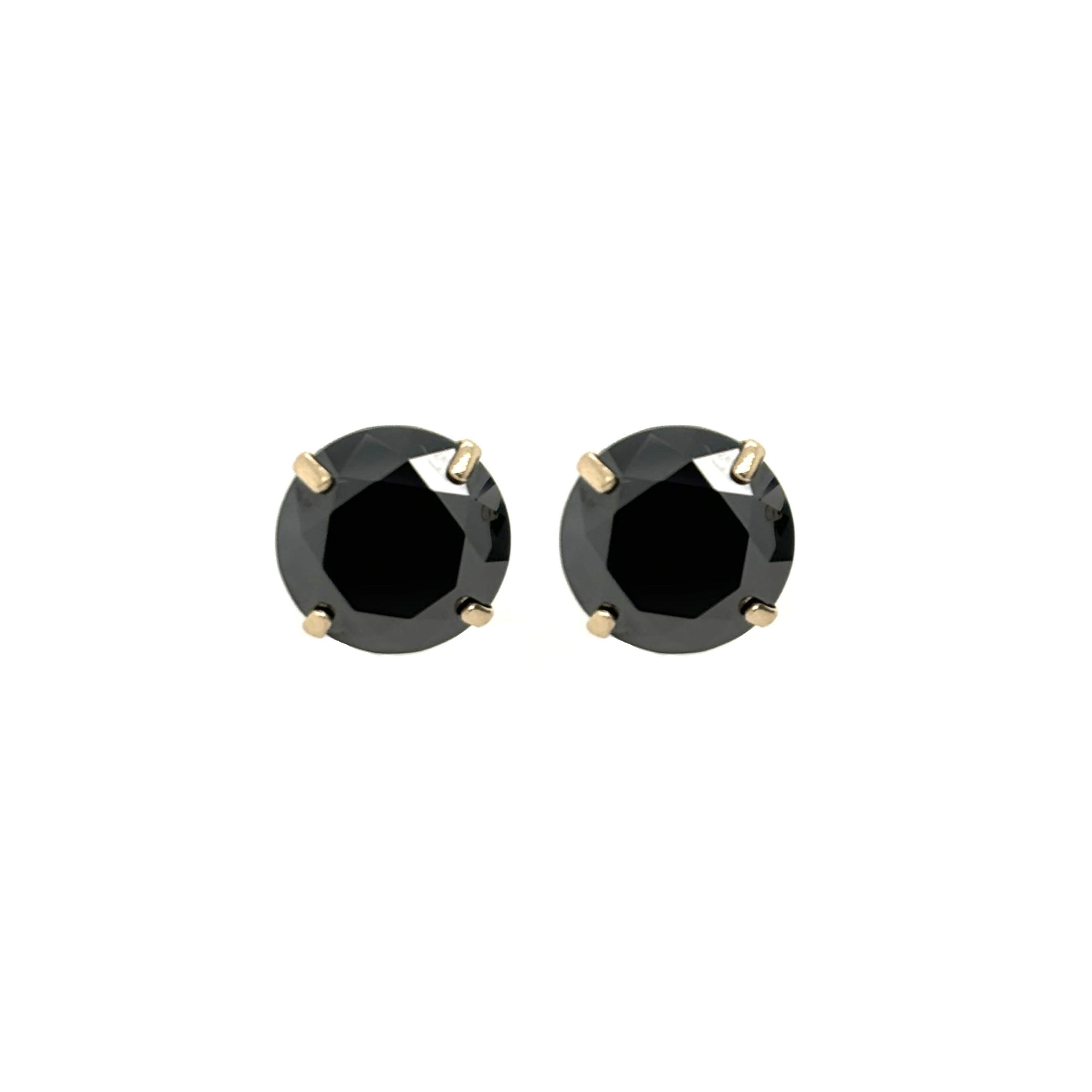 GRA Certified 3mm to 8mm  Lab-Created Black Round Diamond Stud Earrings in 14K Solid Yellow Gold