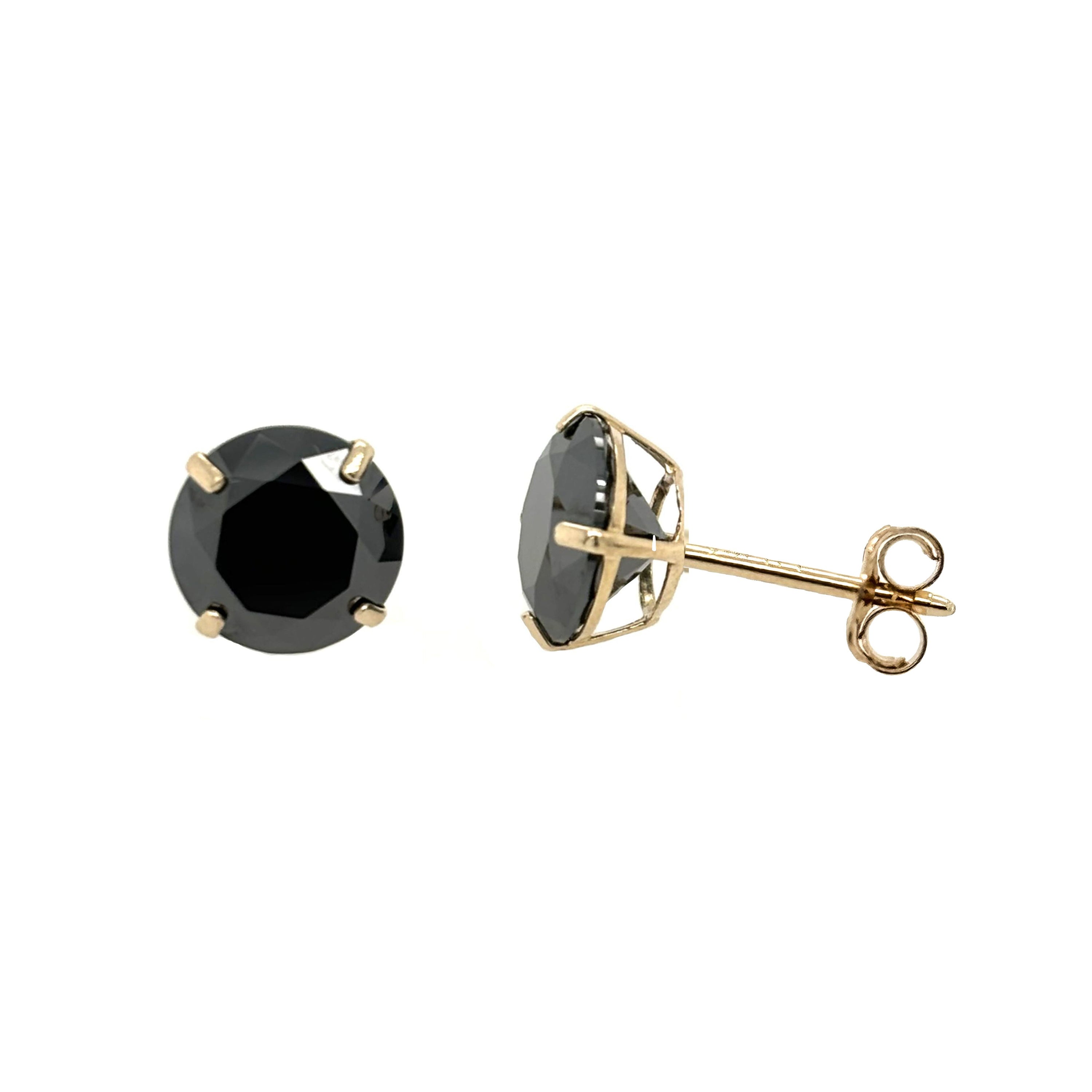 GRA Certified 3mm to 8mm  Lab-Created Black Round Diamond Stud Earrings in 14K Solid Yellow Gold
