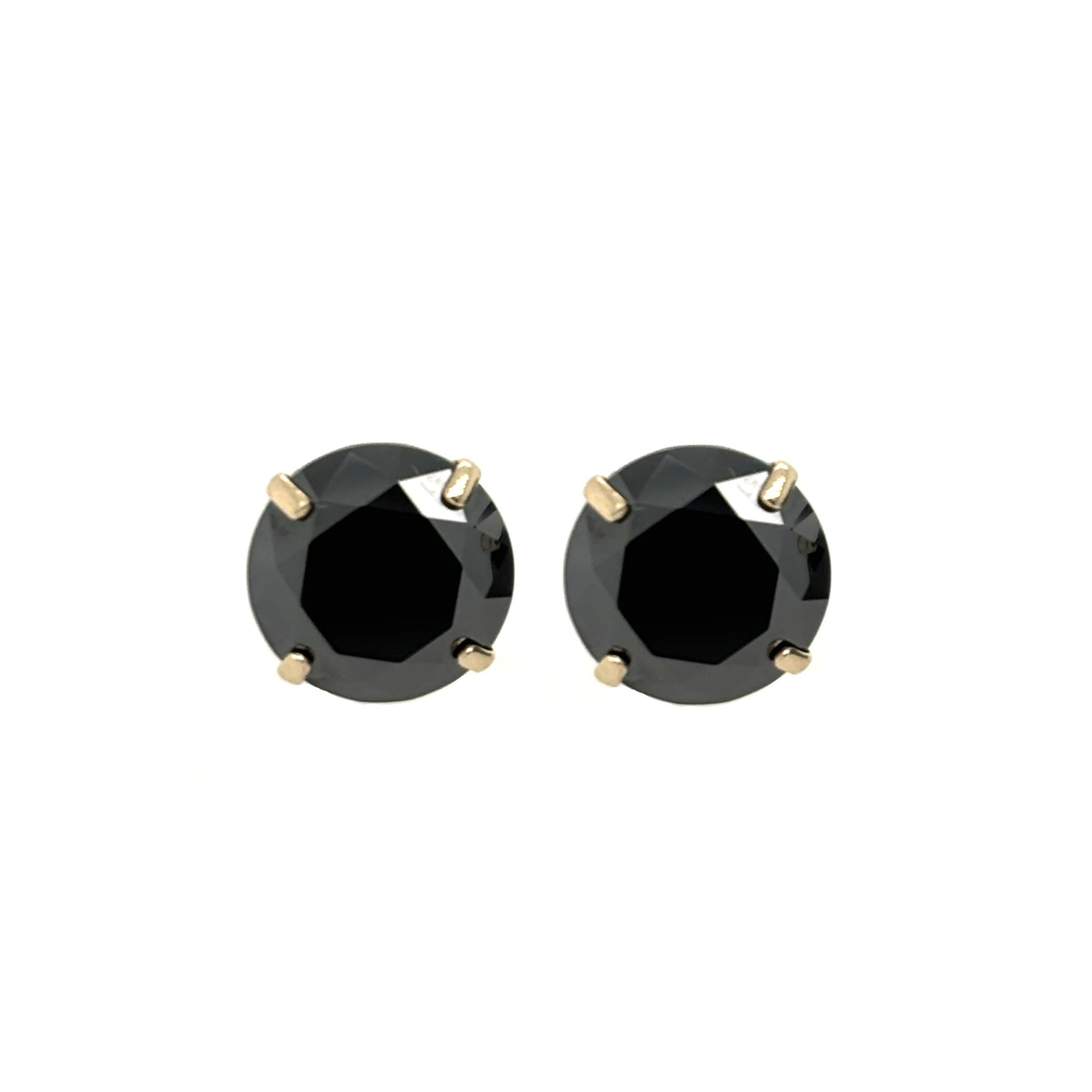 GRA Certified 3mm to 8mm  Lab-Created Black Round Diamond Stud Earrings in 14K Solid Yellow Gold