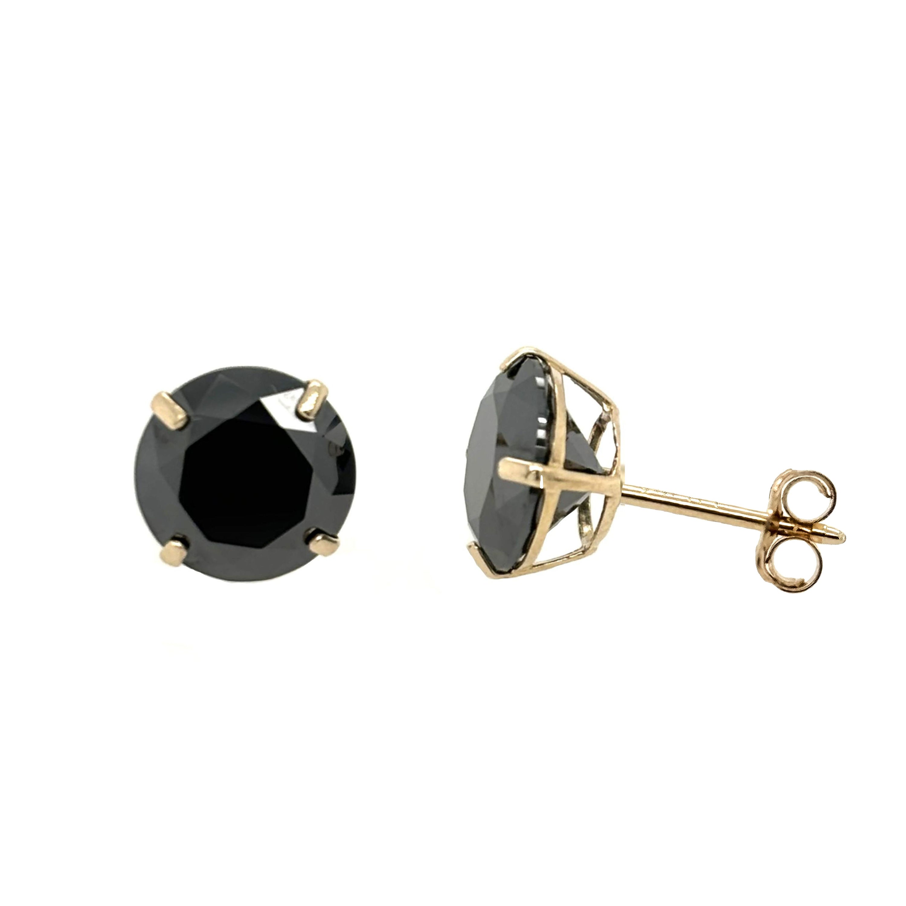 GRA Certified 3mm to 8mm  Lab-Created Black Round Diamond Stud Earrings in 14K Solid Yellow Gold