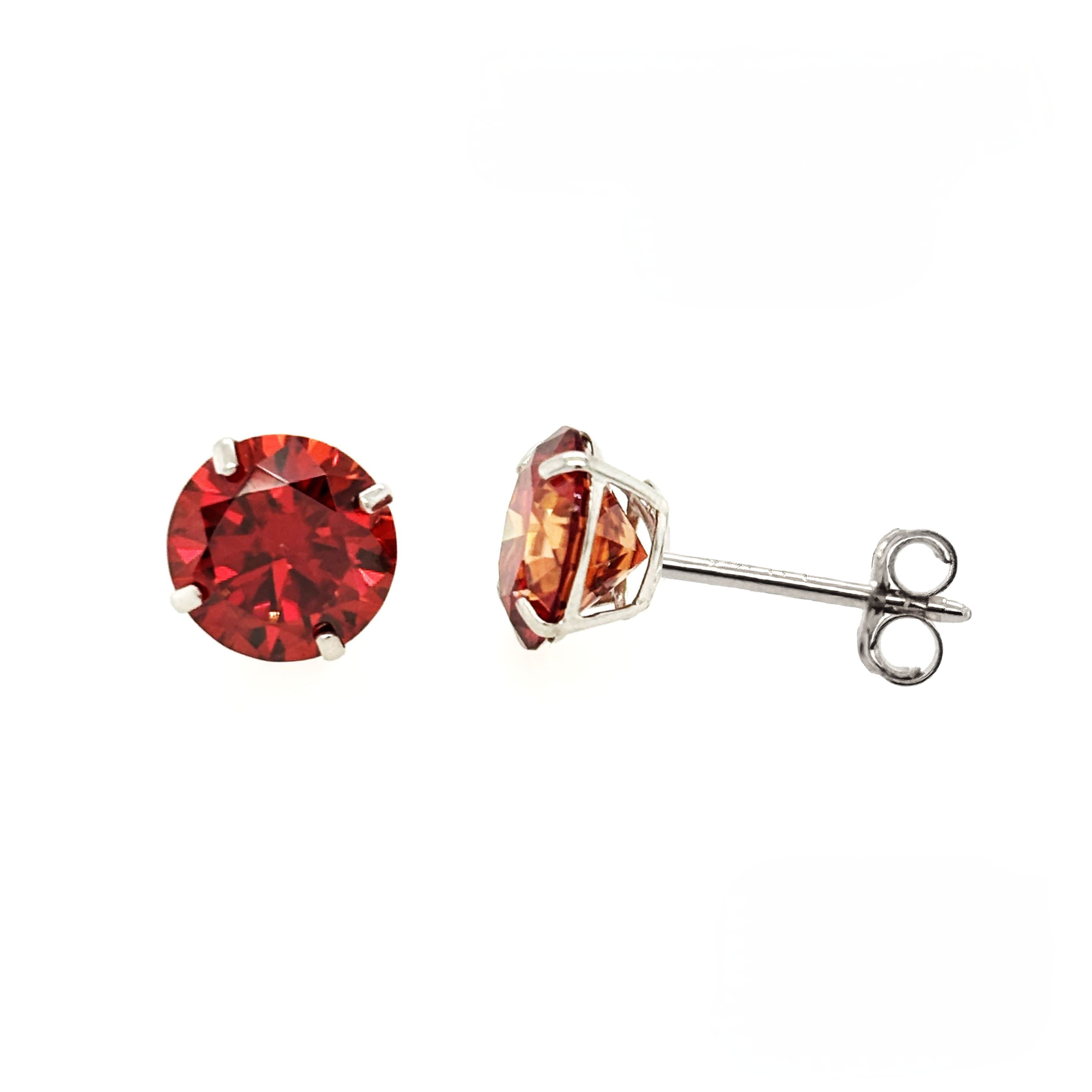 14k Solid White Gold Garnet Gemstone Stud Earrings Jewelry