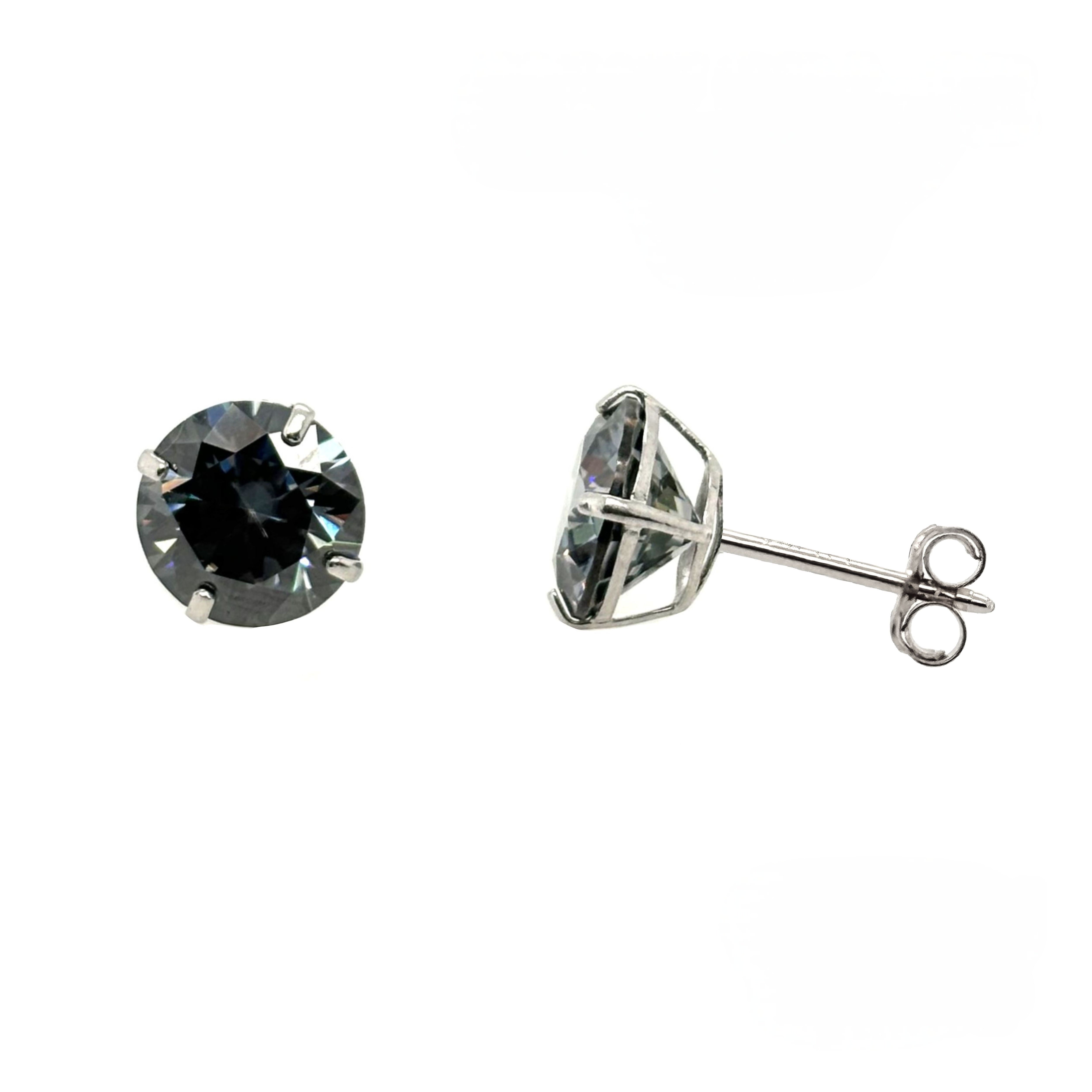 3mm Round Blue Diamond Prong Set Stud Earrings In 14k white gold
