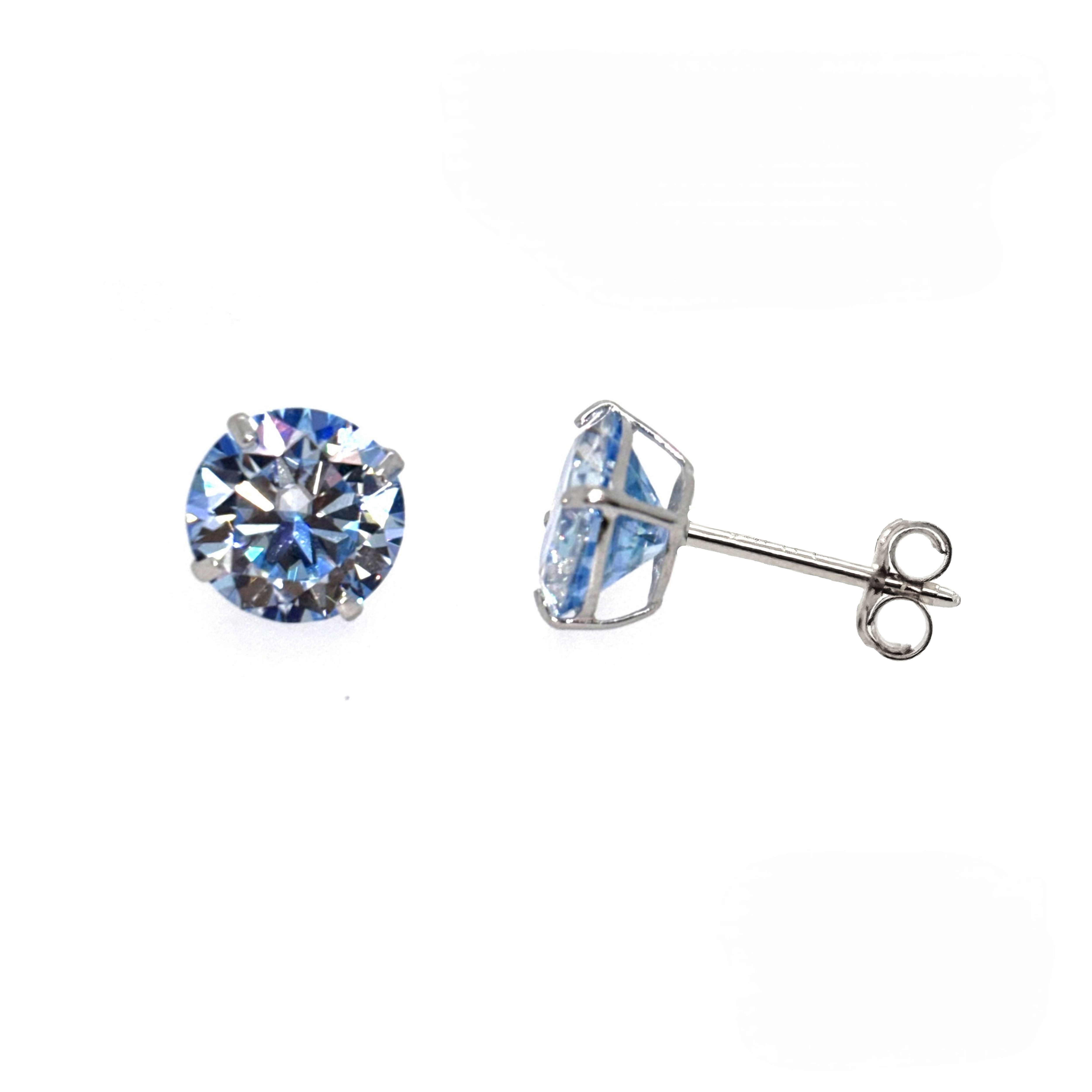 3mm Round Aquamarine Stud Earrings In 14k White Gold With Backs