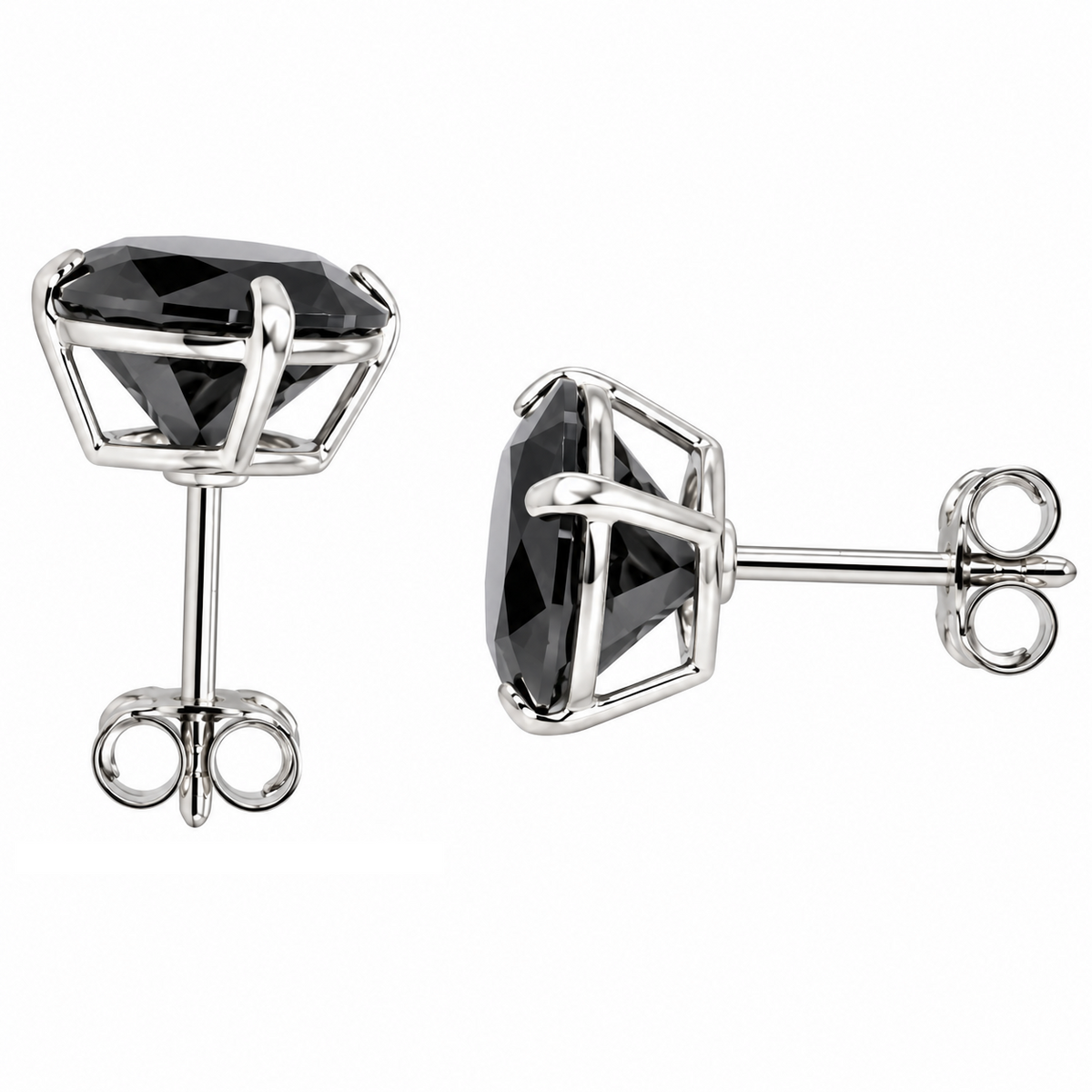 14K Gold GRA Certified D-VVS1 Round Black Moissanite Push Back Studs Earrings